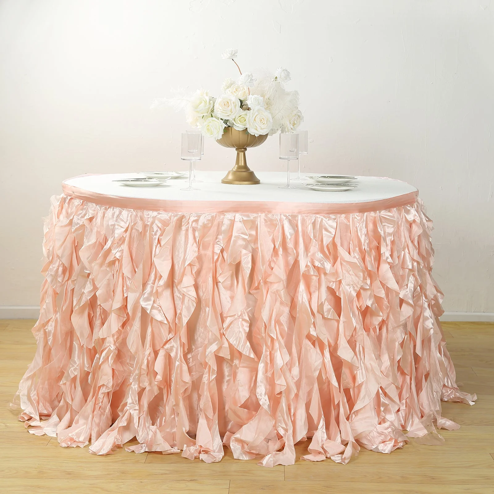 Taffeta Table Skirt 17ft Blush - Curly Willow Table Cover - Image 8