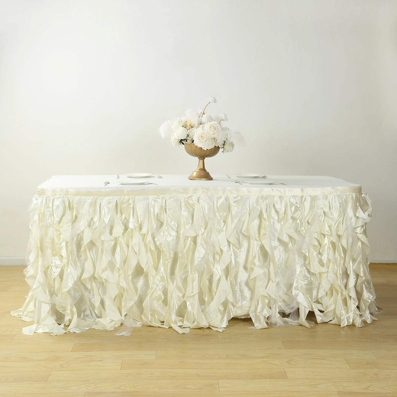 Taffeta Table Skirt 17ft Ivory - Curly Willow Table Cover - Image 6