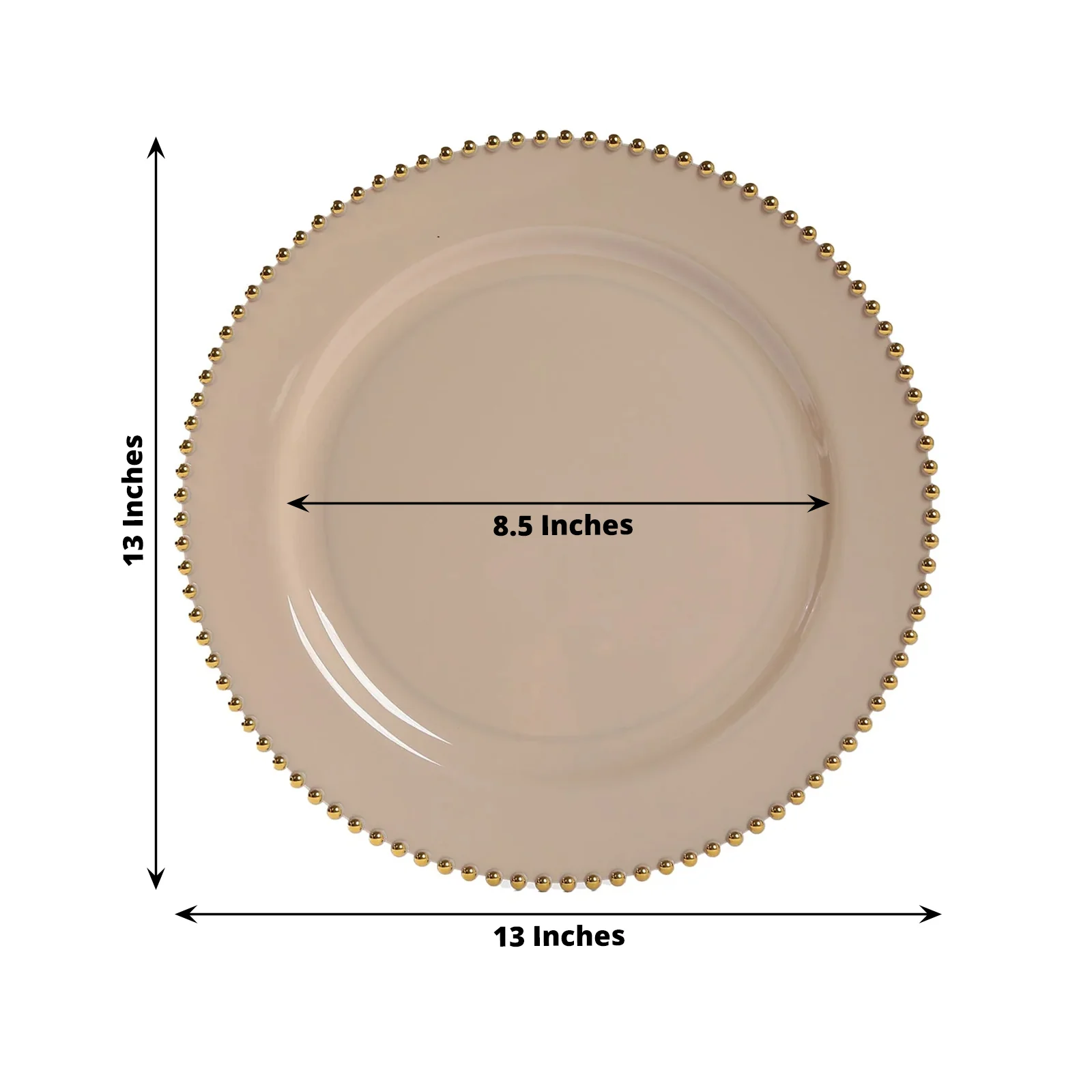 10-Pack Economy Plastic Charger Plates 13" Round Taupe with Gold Beaded Rim - Stylish Dinner Party Serving Plates - Image 2