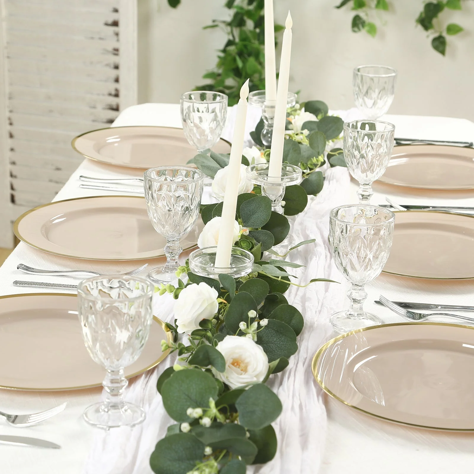 10 Pack Taupe Economy Plastic Charger Plates With Gold Rim, Round Dinner Chargers Event Tabletop Decor - 12" - Image 7