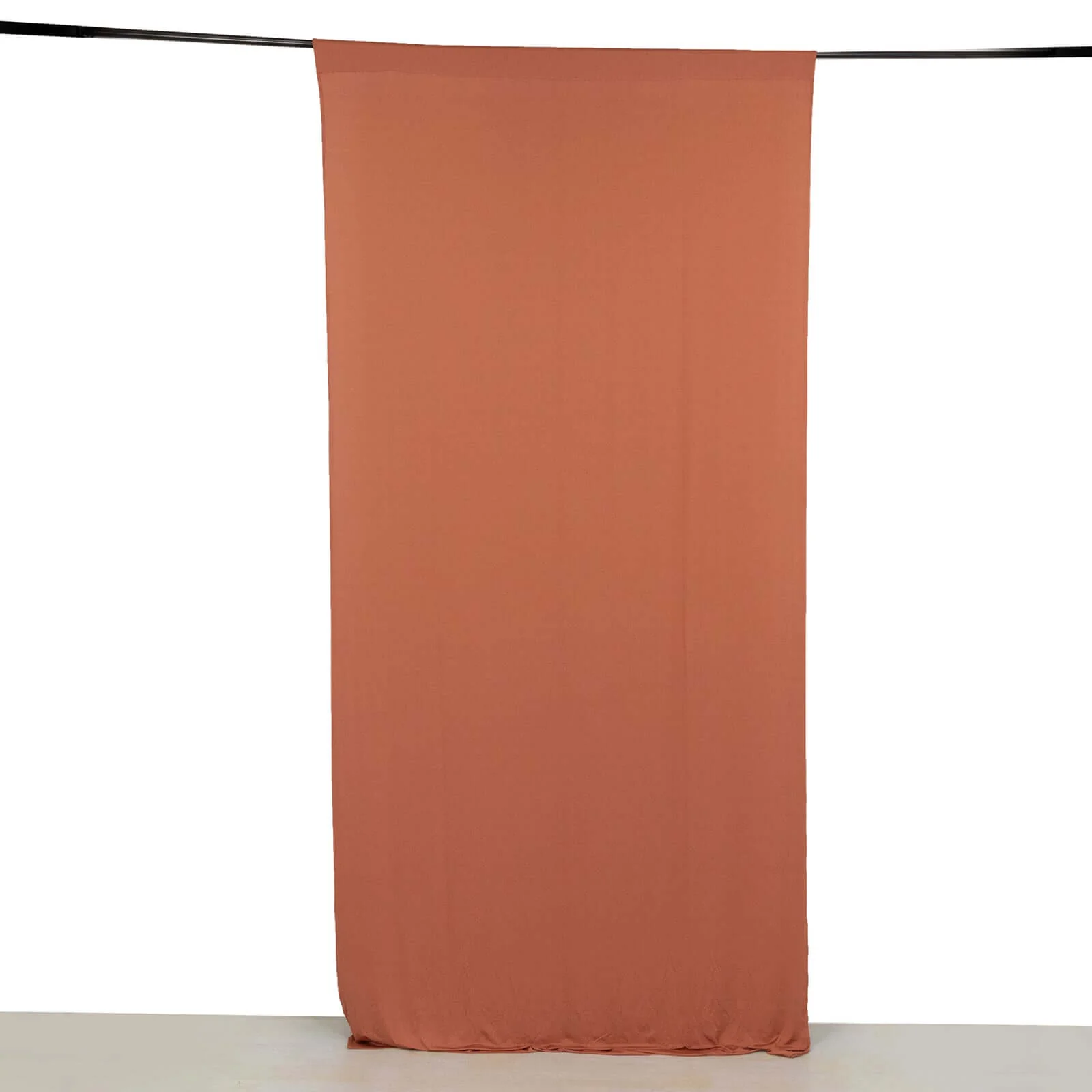 Terracotta (Rust) 4-Way Stretch Spandex Backdrop Drape Curtain, Wrinkle Free Event Divider Panel with Rod Pockets - 5ftx10ft - Image 6