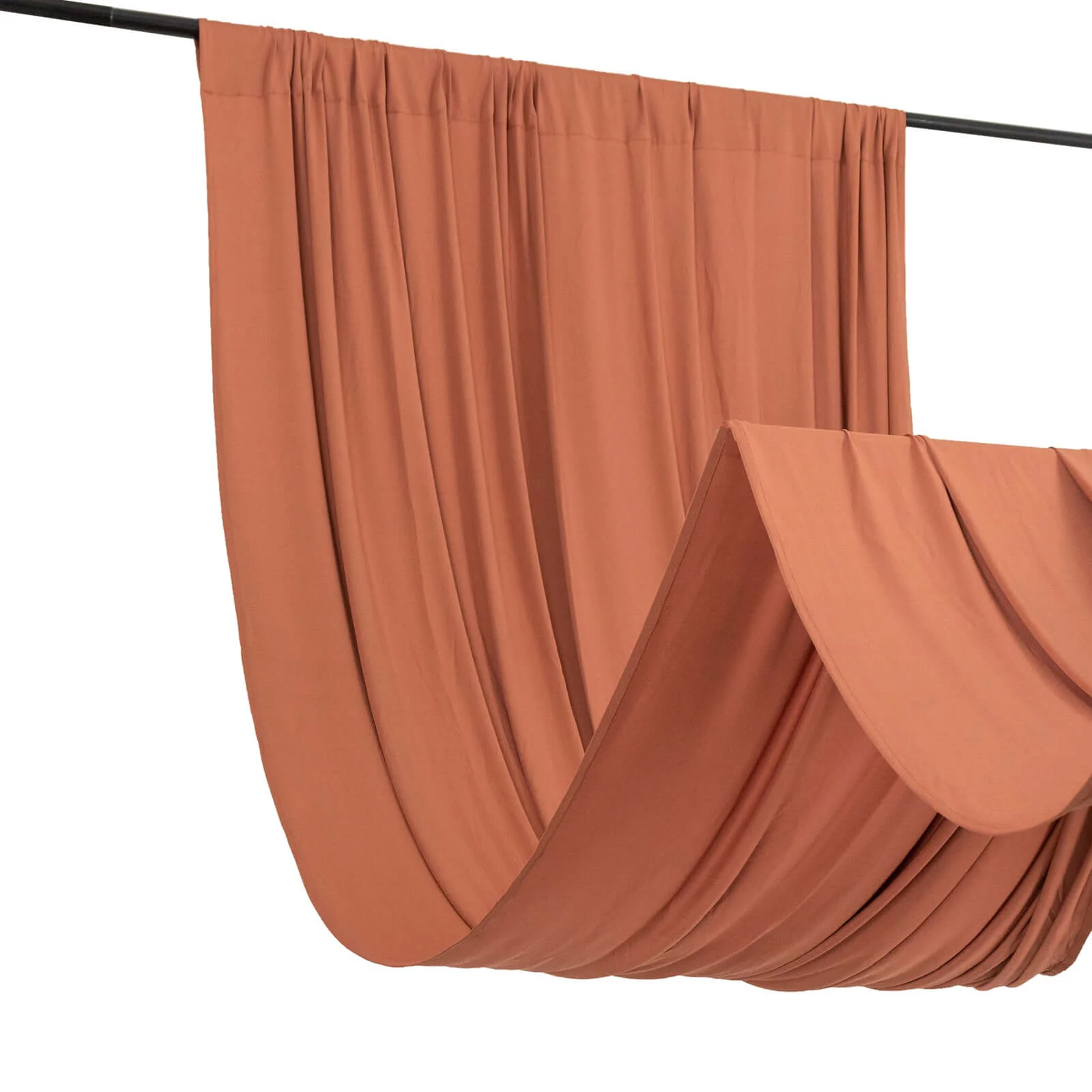 Terracotta (Rust) 4-Way Stretch Spandex Backdrop Drape Curtain, Wrinkle Free Event Divider Panel with Rod Pockets - 5ftx14ft - Image 8