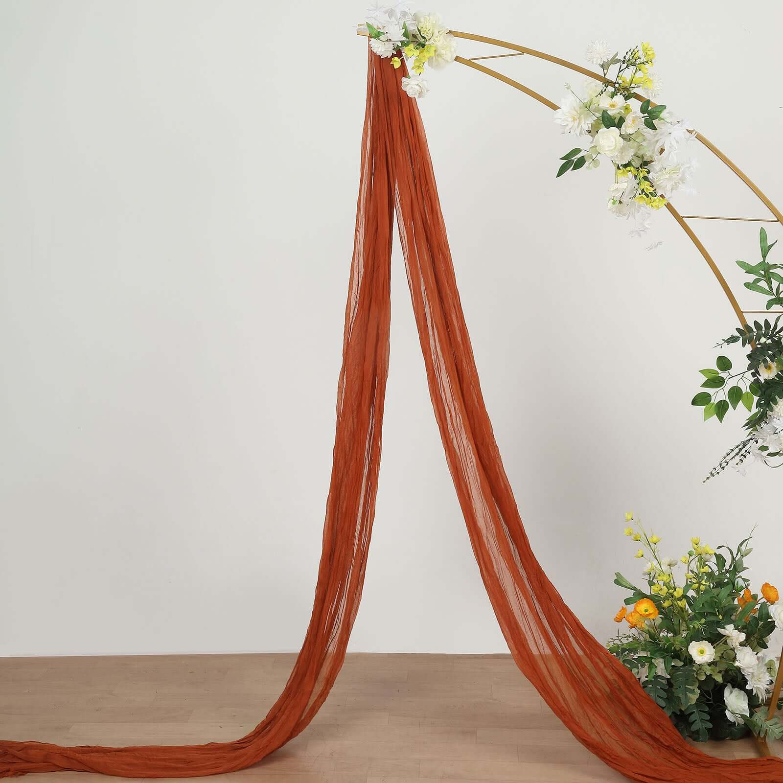 Terracotta (Rust) Gauze Cheesecloth Draping Fabric Wedding Arch Decorations, Window Scarf Valance Drapes, Boho Arbor Long Curtain Panel 20ft - Image 2