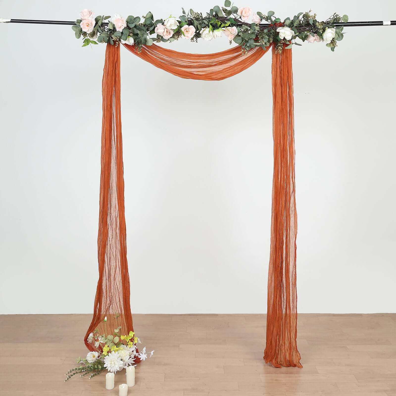 Terracotta (Rust) Gauze Cheesecloth Draping Fabric Wedding Arch Decorations, Window Scarf Valance Drapes, Boho Arbor Long Curtain Panel 20ft - Image 7