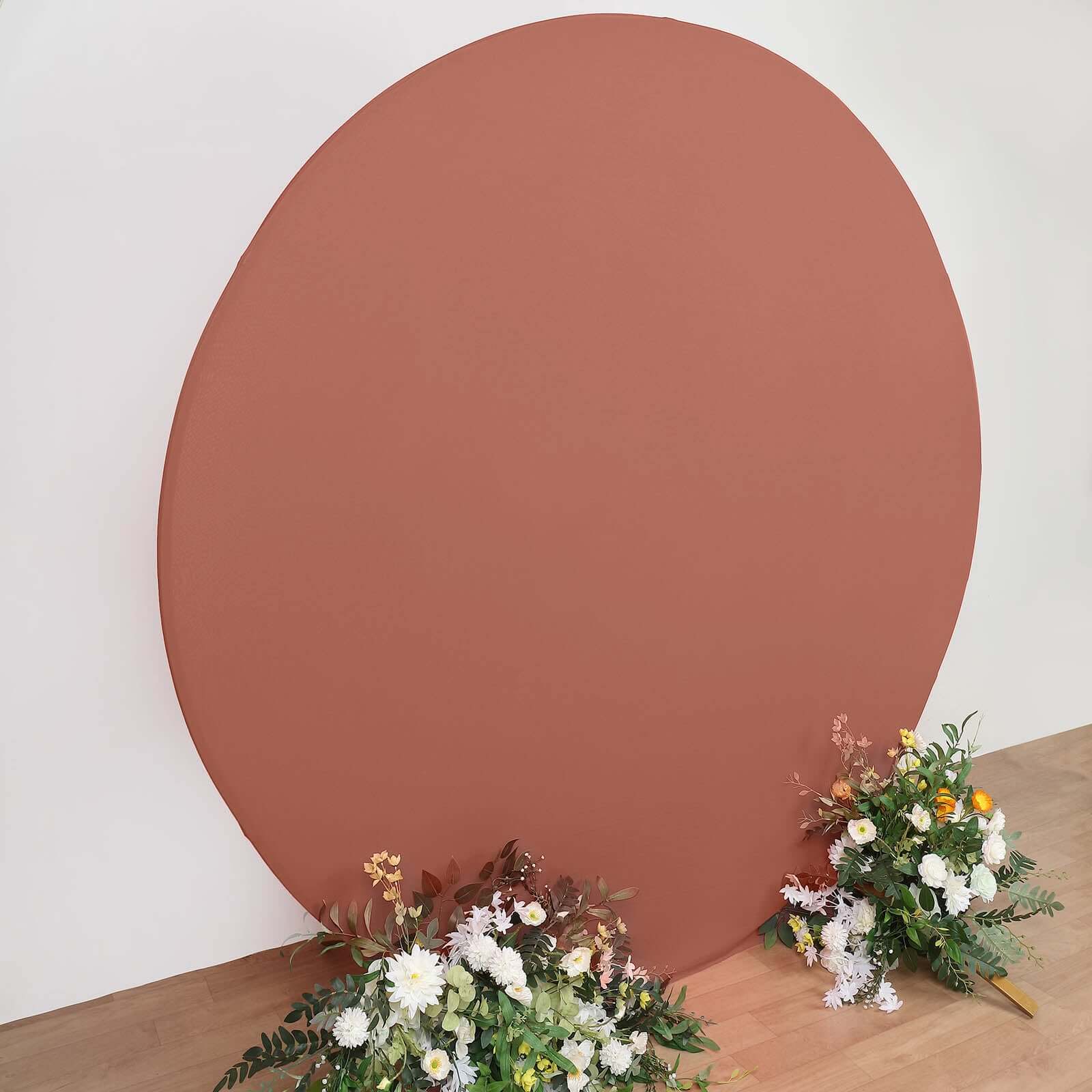 Terracotta (Rust) Round Spandex Fit Wedding Backdrop Stand Cover 7.5ft - Image 2