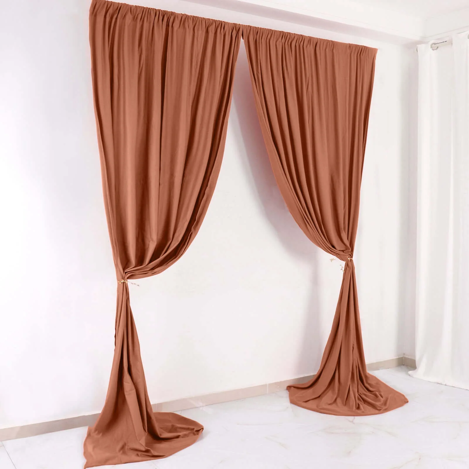 2 Pack 5ftx10ft Terracotta (Rust) Scuba Polyester Backdrop Drape Curtains, Durable Flame Resistant Event Divider Panels Wrinkle Free With Rod Pockets - Image 10