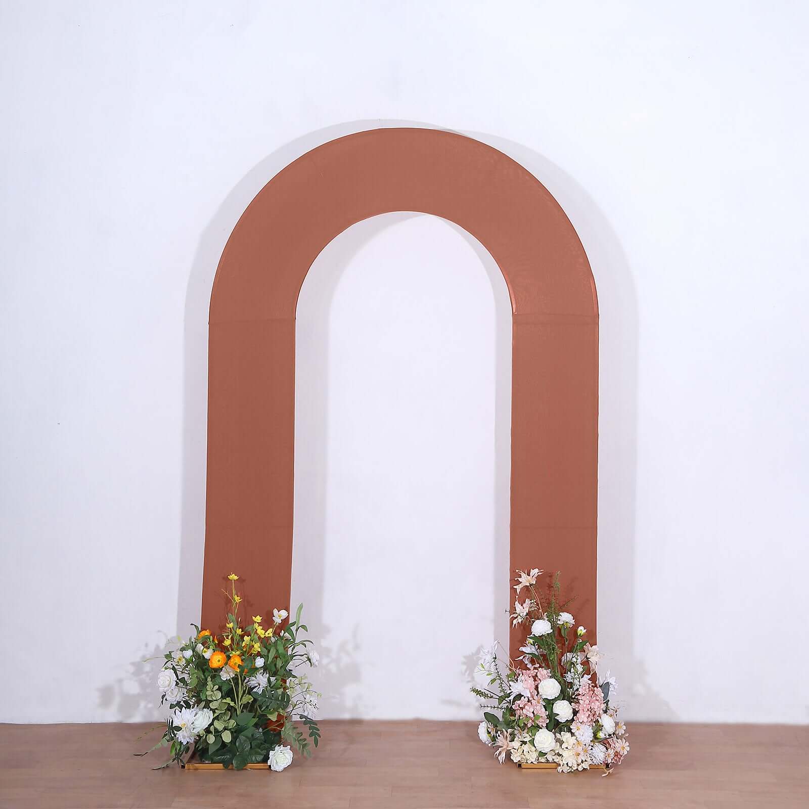 Terracotta (Rust) Spandex Fitted Open Arch Backdrop Cover, Double-Sided U-Shaped Wedding Arch Slipcover 8ft - Image 6