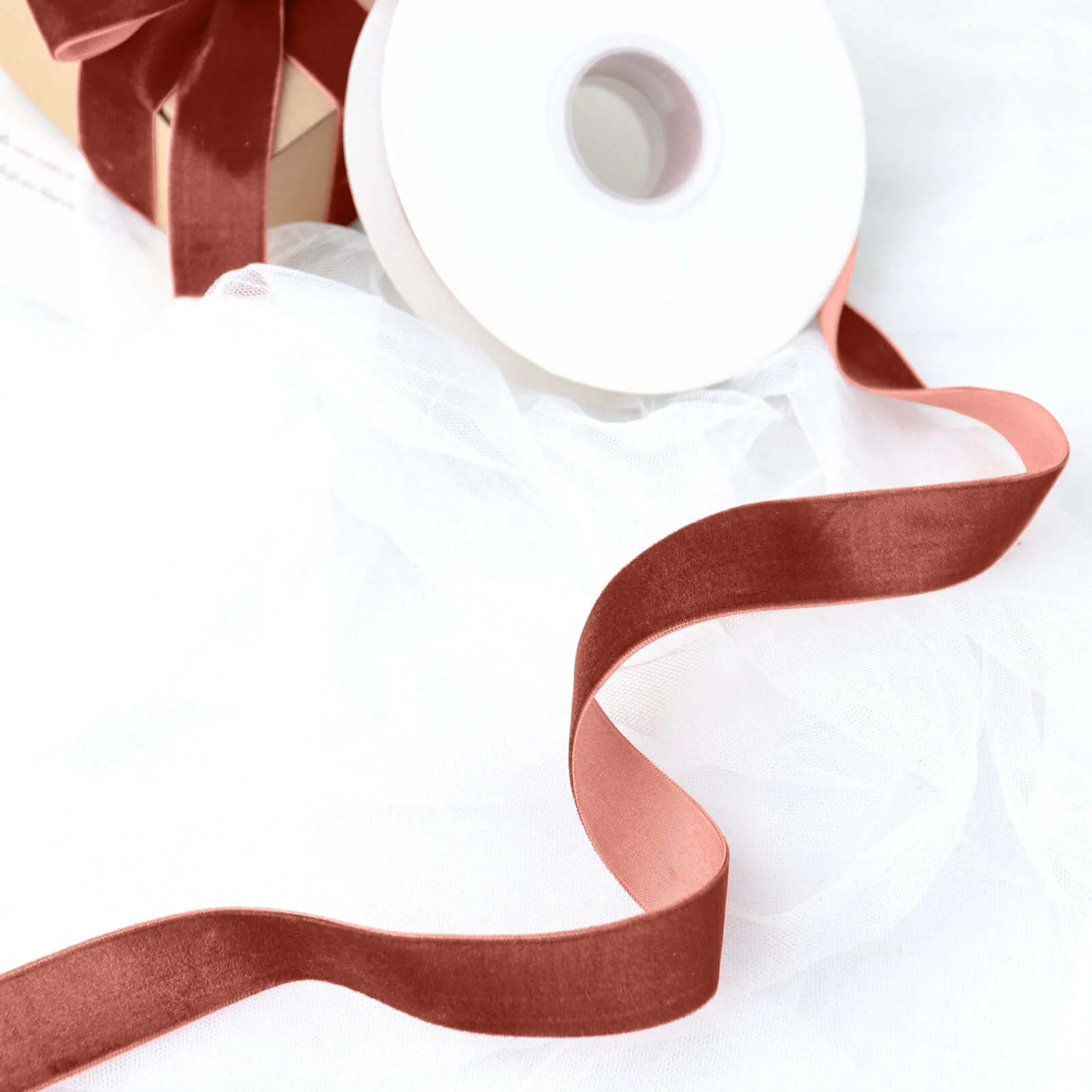 Terracotta (Rust) Velvet Single Faced Ribbon Spool, DIY Craft Supplies, Velvet and Nylon Ribbon Roll 10 Yards 1" - Image 2