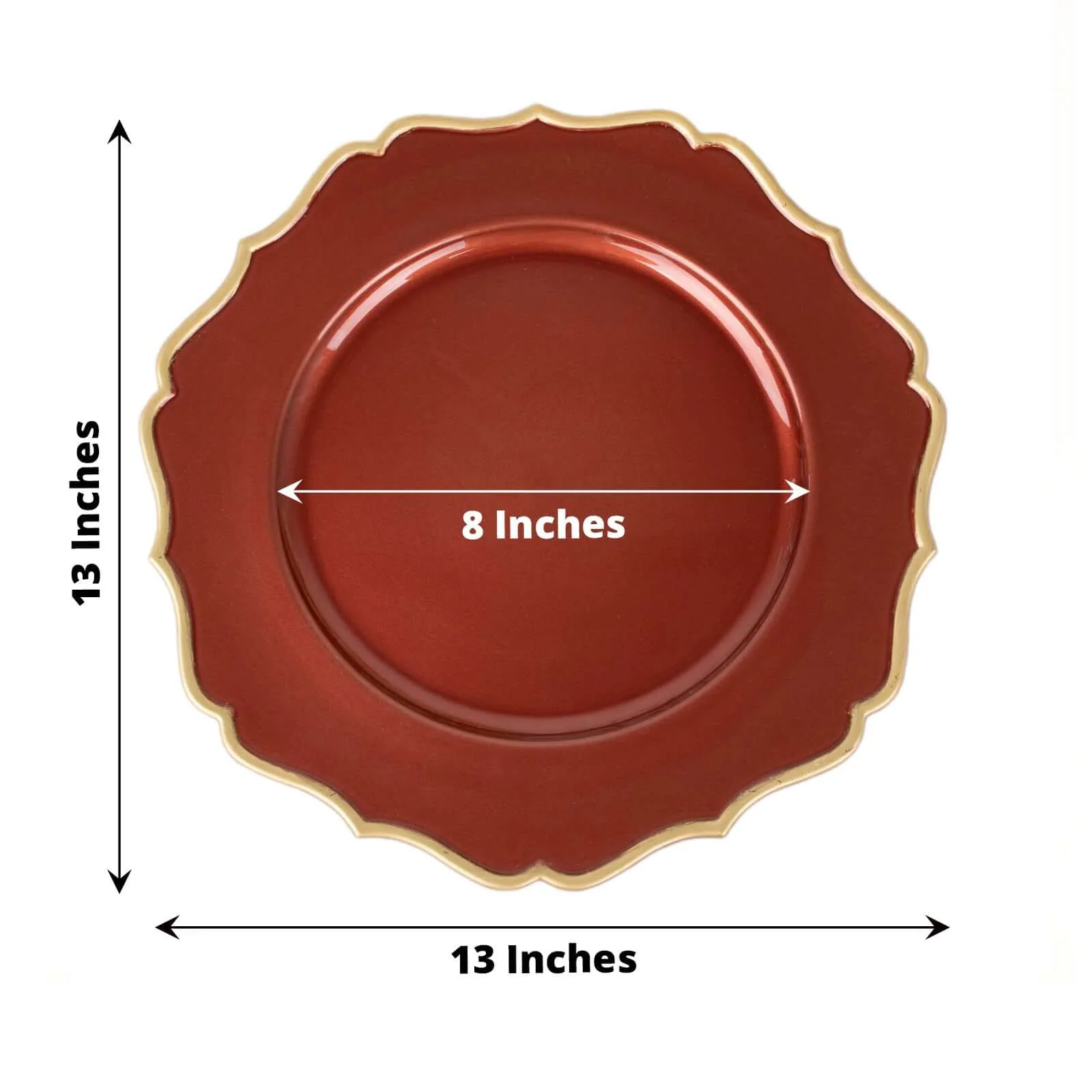 6-Pack Acrylic Charger Plates 13" Round Terracotta (Rust) with Gold Scalloped Rim - Dinner Plastic Charger Tableware - Image 3