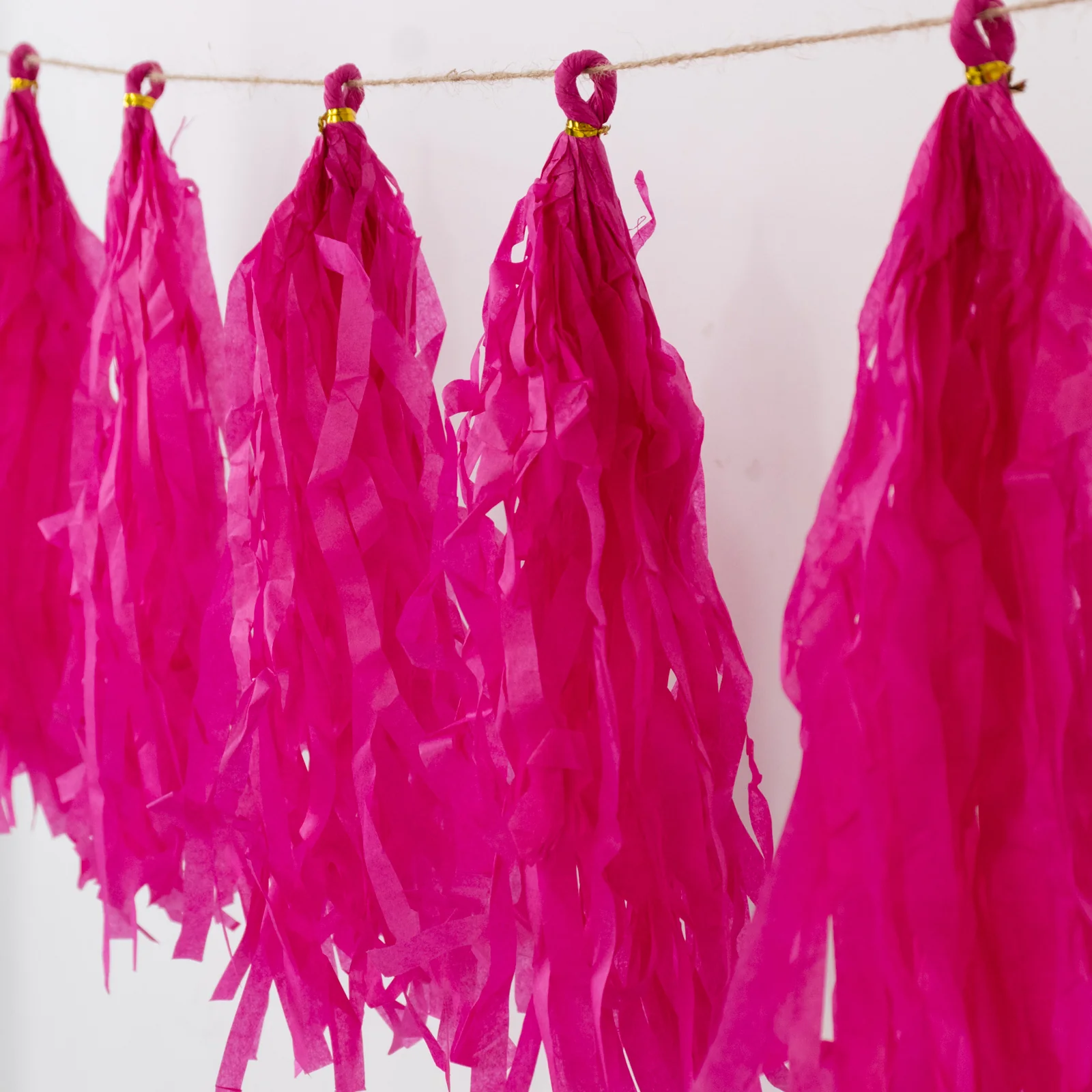 10 Pack Pre-Tied Pink Tissue Paper Tassel Garland – 12" Hanging Fringe Streamer Banner with 10ft String for Party Backdrop & Event Décor - Image 7