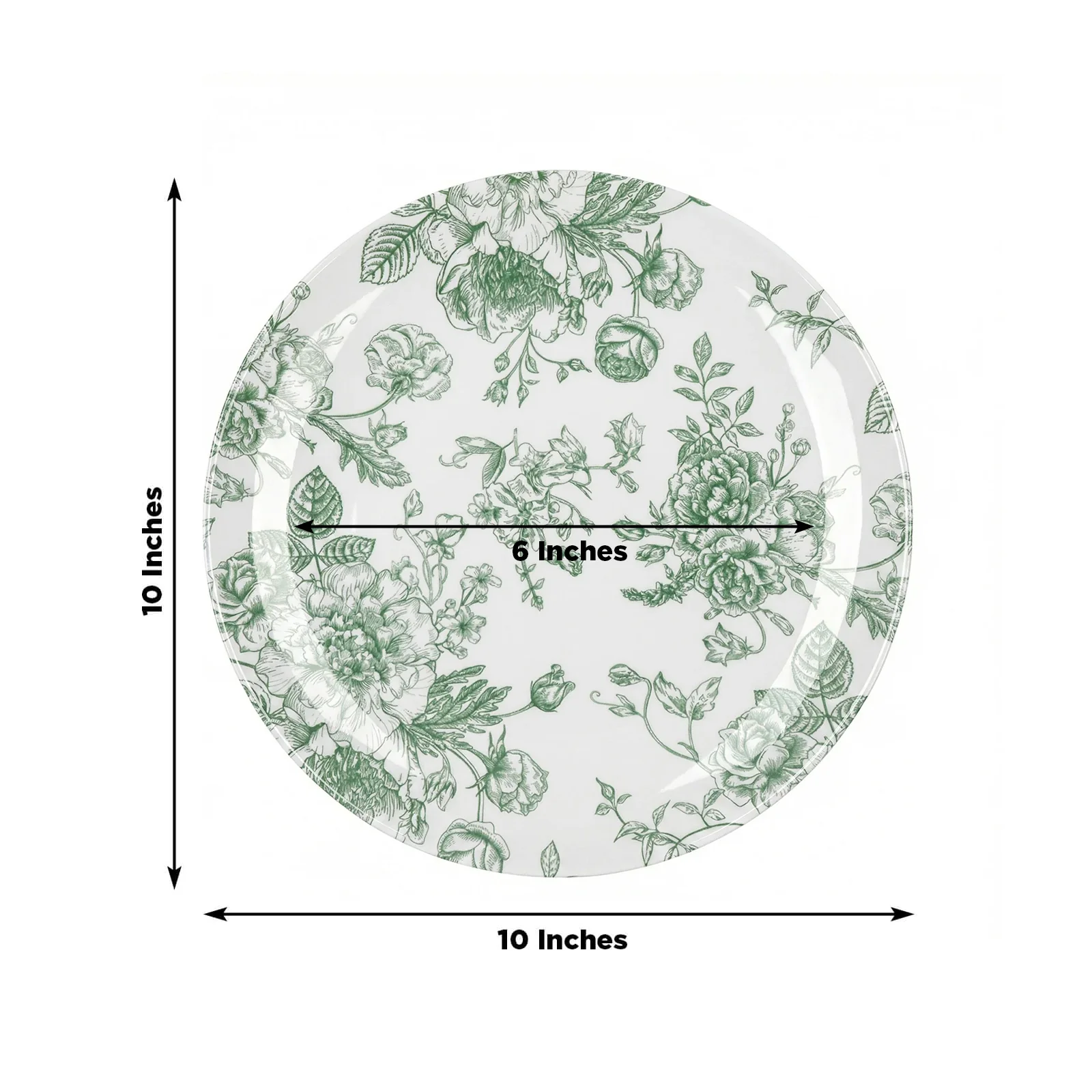 10-Pack French Toile Plastic Dinner Plates – Sage Green & White Floral, 10" Round Disposable Party Plates - Image 3
