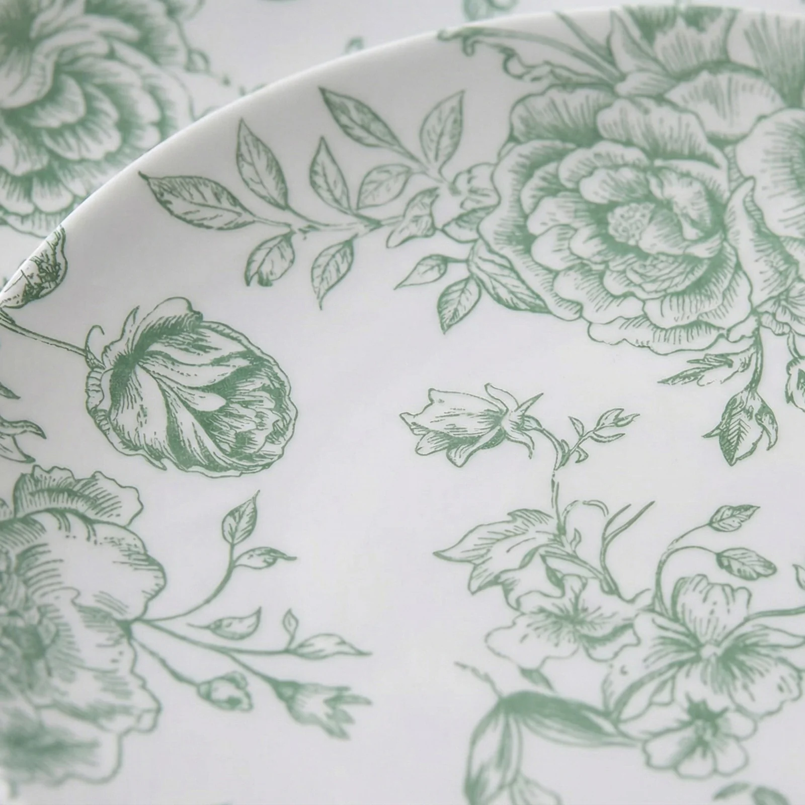10-Pack French Toile Plastic Dinner Plates – Sage Green & White Floral, 10" Round Disposable Party Plates - Image 6