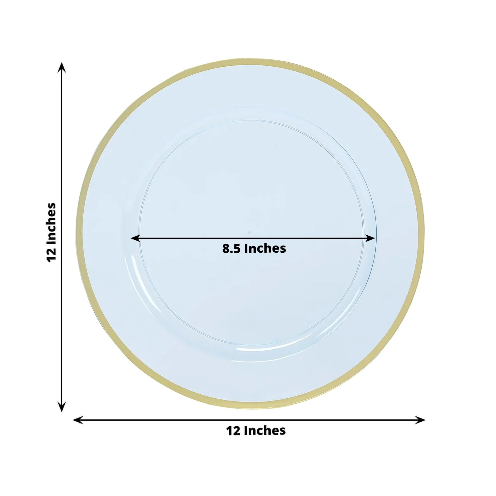 10-Pack Economy Plastic Charger Plates 12" Round Dusty Blue with Wide Gold Rim - Dinner Party Serving Plates - Image 3