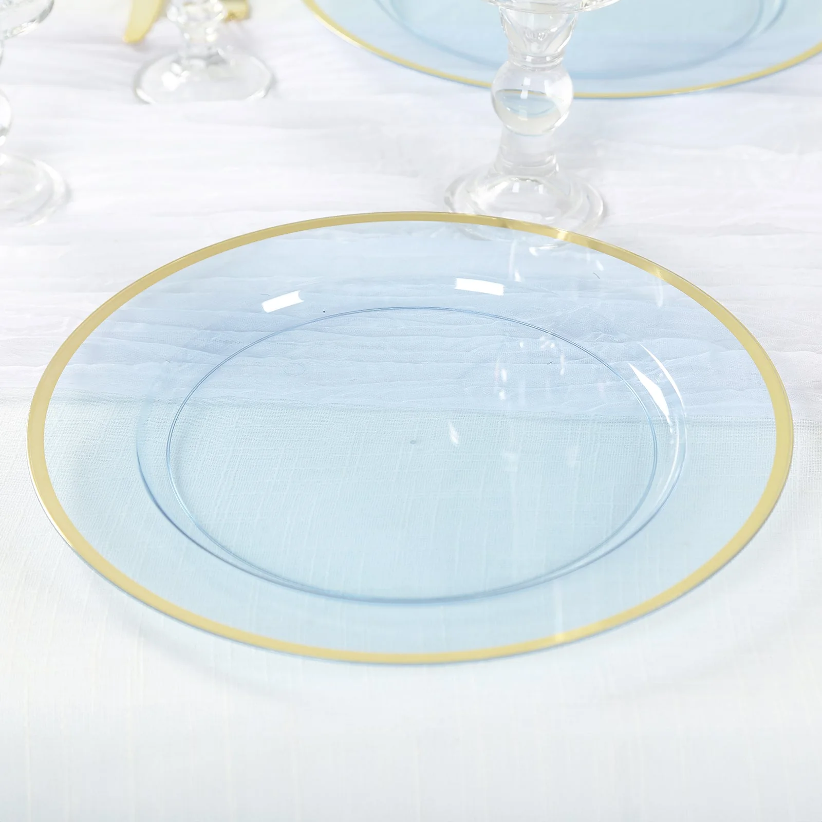 10-Pack Economy Plastic Charger Plates 12" Round Dusty Blue with Wide Gold Rim - Dinner Party Serving Plates - Image 7