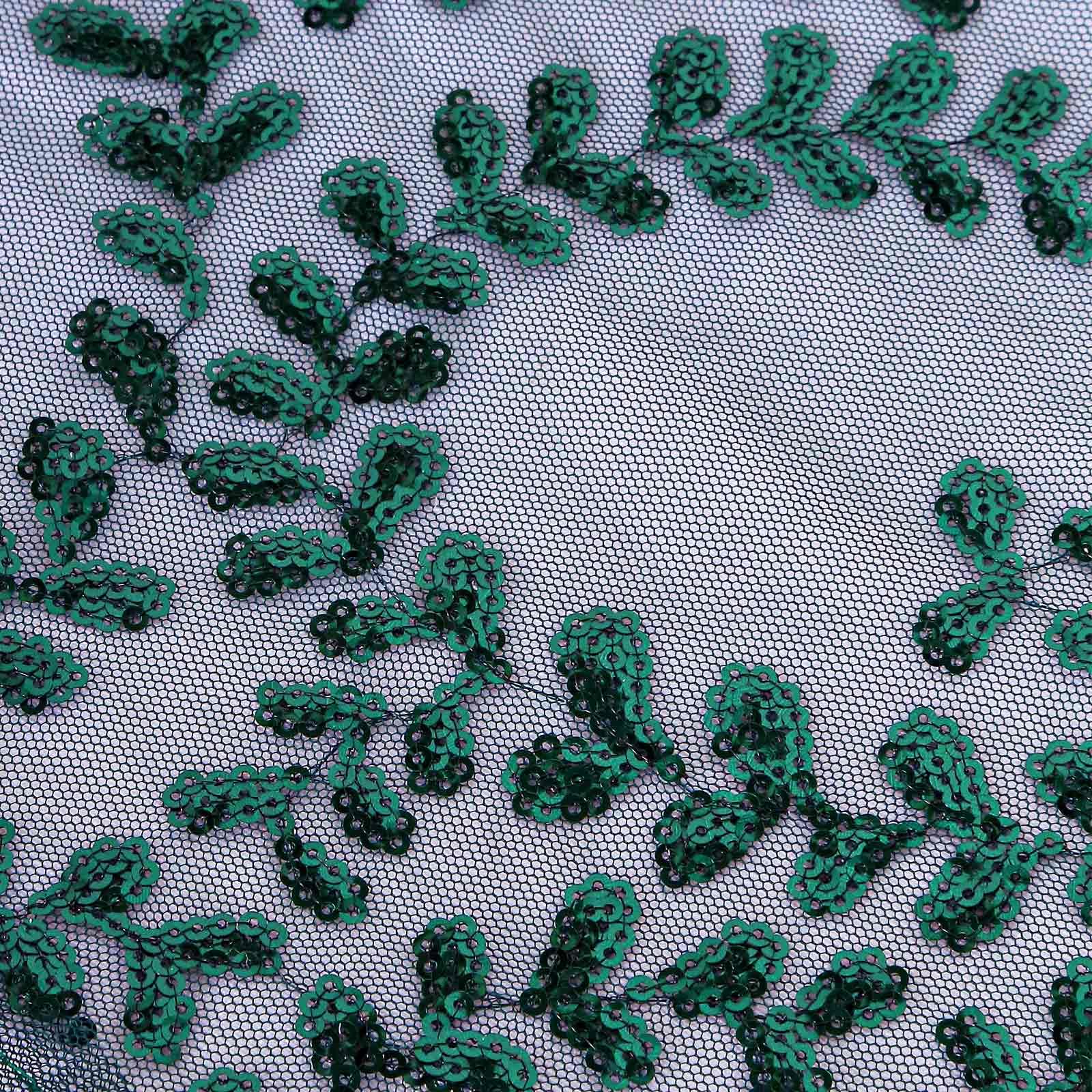 Tulle Rectangle Tablecloth 90"x156" Hunter Emerald Green with Embroidered Sequin Leaf Table Cover - Image 8