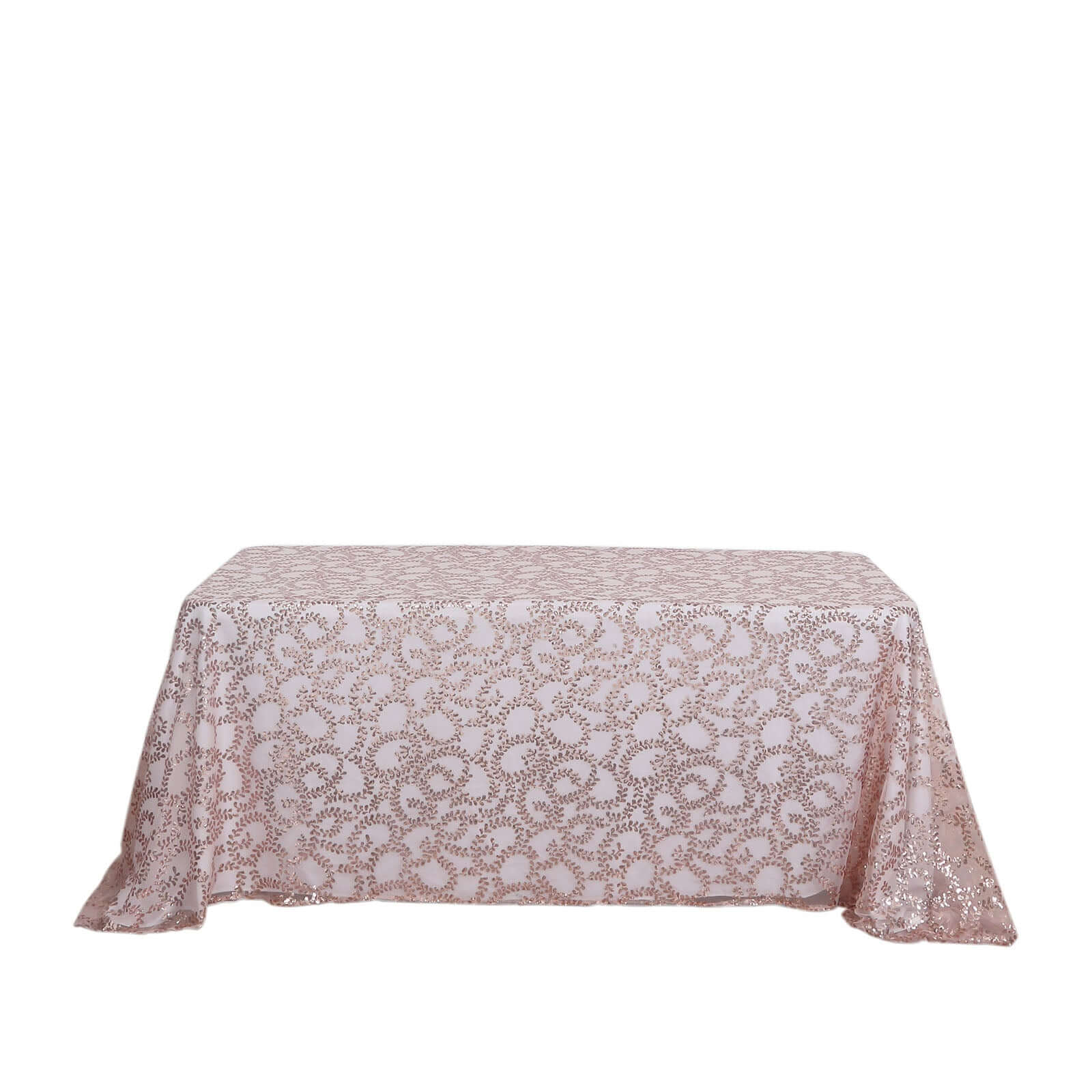 Tulle Rectangle Tablecloth 90"x156" Rose Gold with Embroidered Sequin Leaf Table Cover - Image 6
