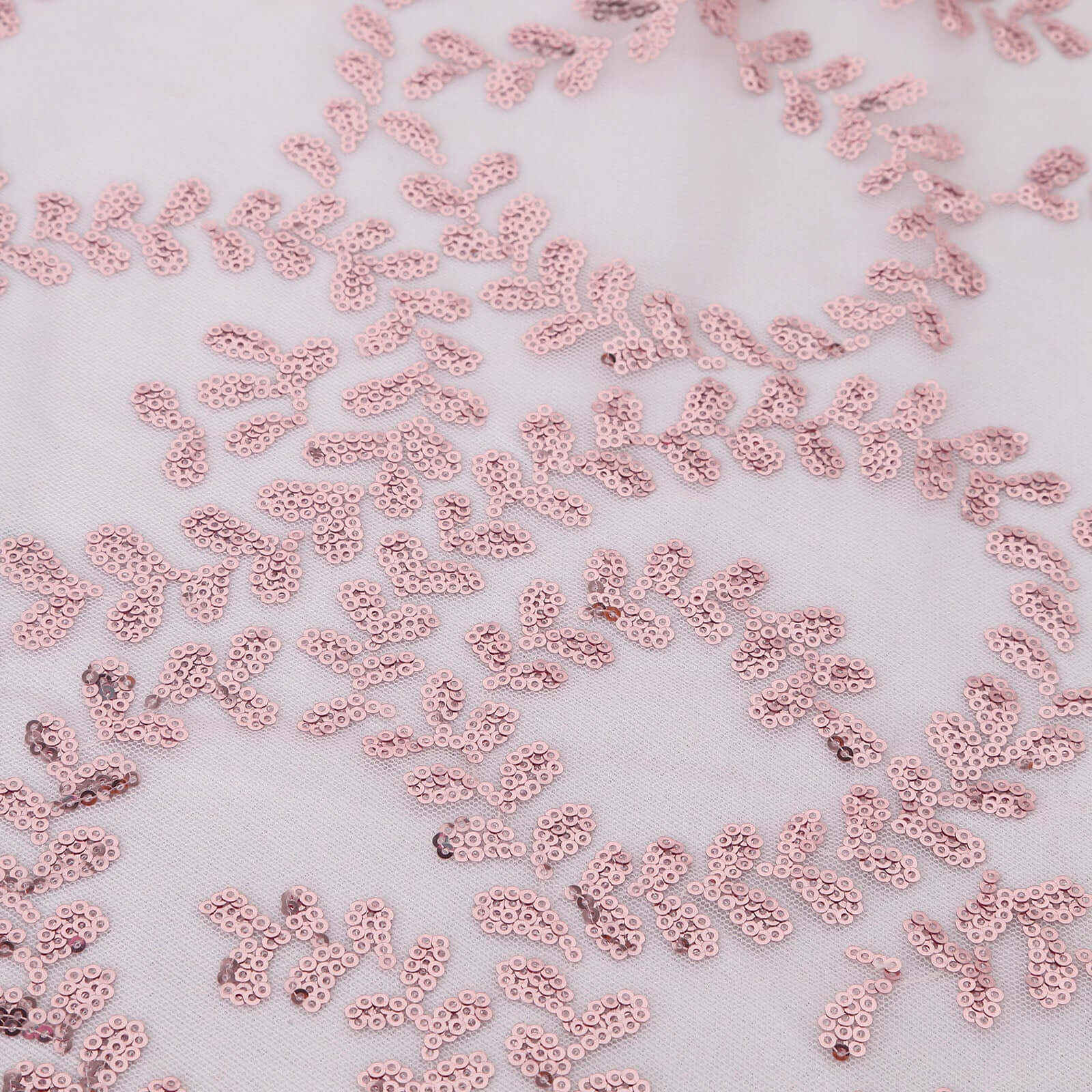 Tulle Rectangle Tablecloth 90"x156" Rose Gold with Embroidered Sequin Leaf Table Cover - Image 9