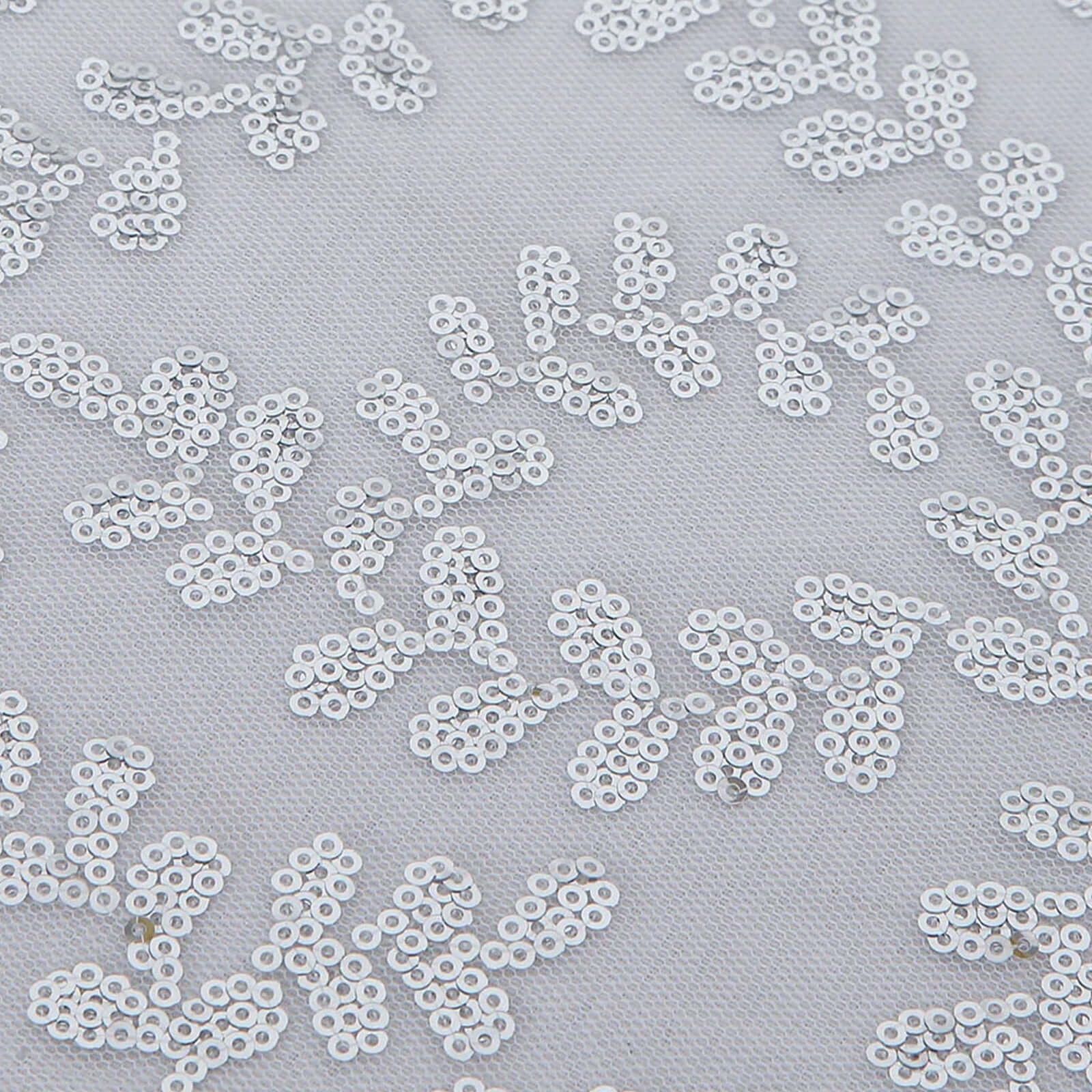 Tulle Rectangle Tablecloth 90"x156" Silver with Embroidered Sequin Leaf Table Cover - Image 8