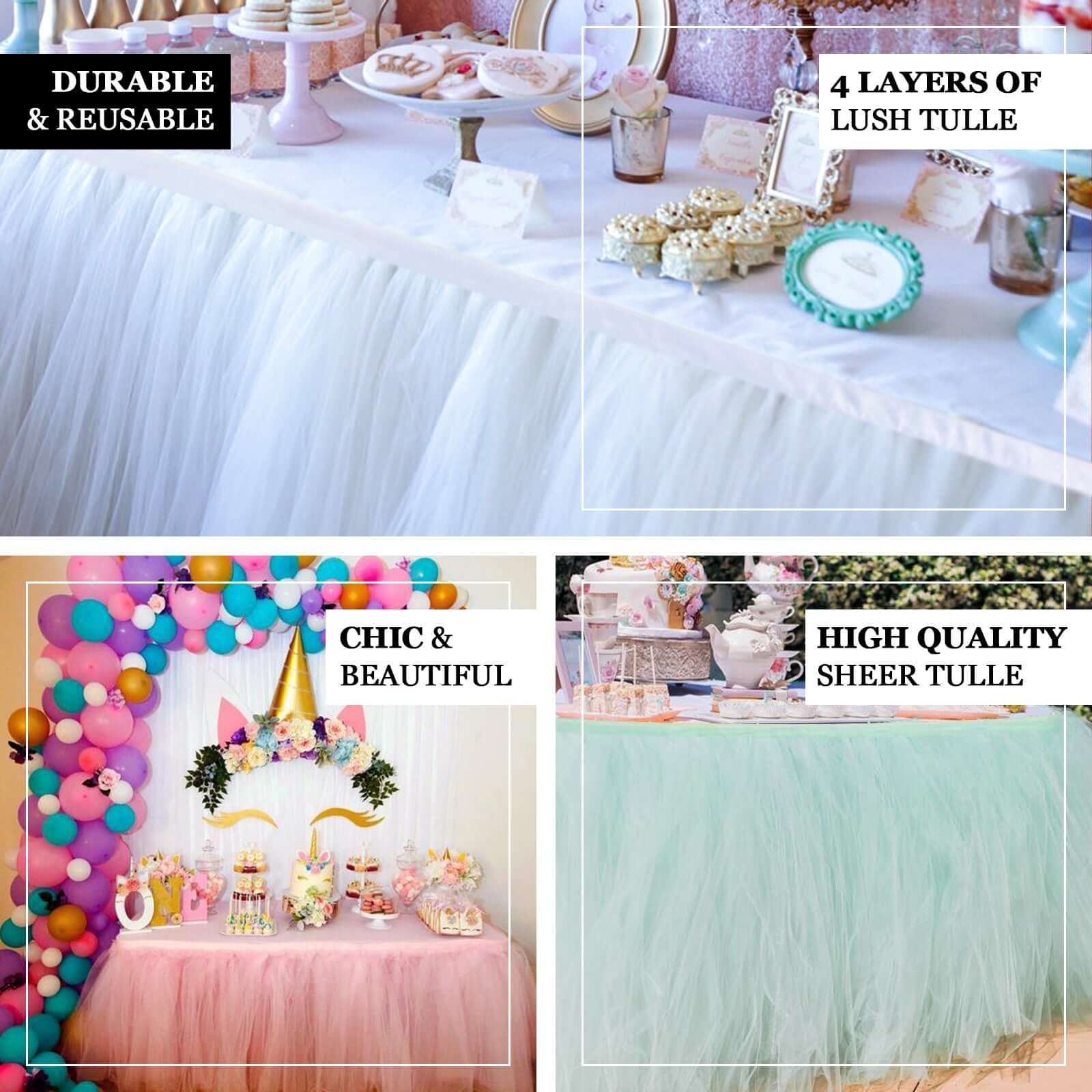 Tulle Table Skirt 17ft Pink/Rose Quartz - 4 Layer Pleated Tutu Table Cover - Image 4