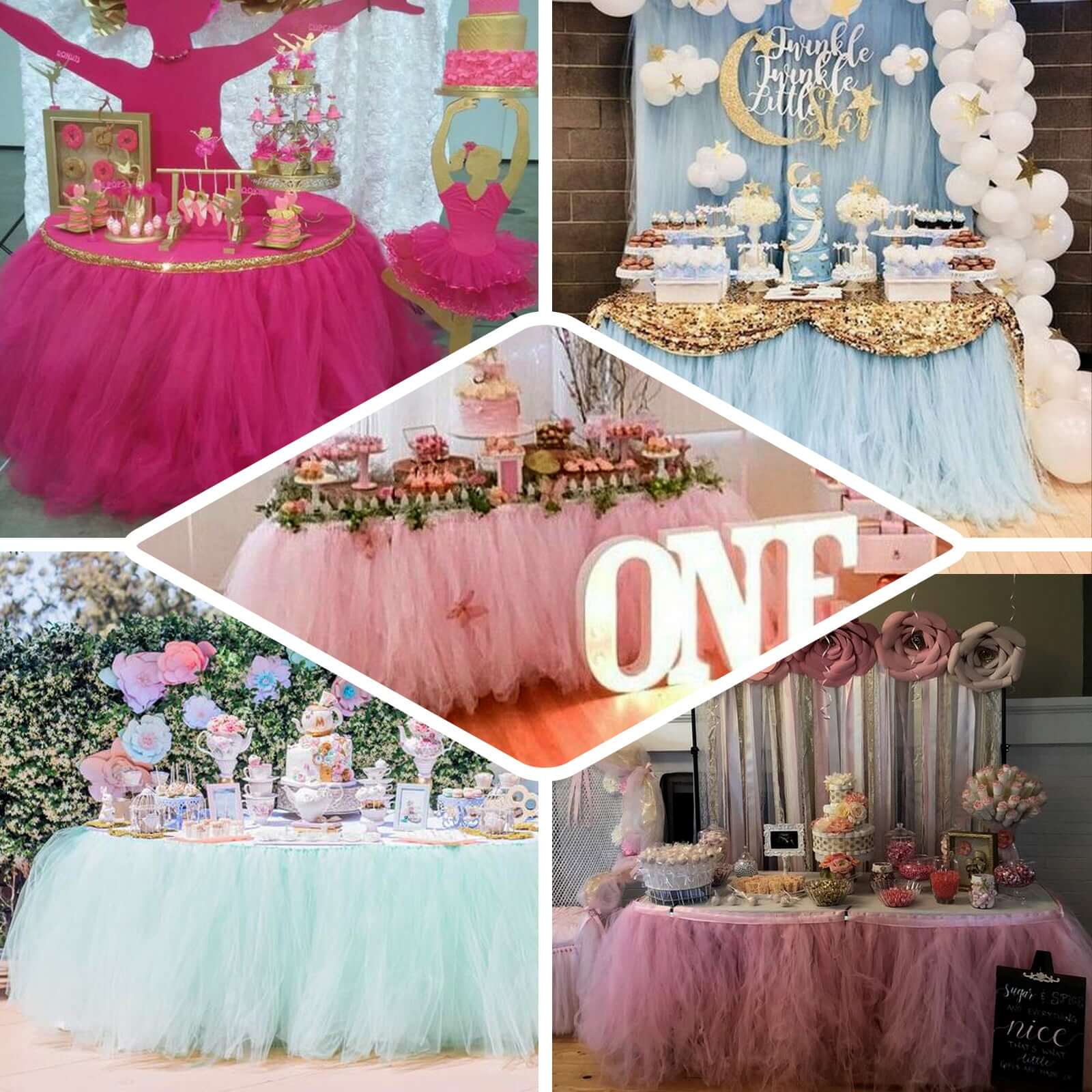 Tulle Table Skirt 17ft Pink/Rose Quartz - 4 Layer Pleated Tutu Table Cover - Image 5