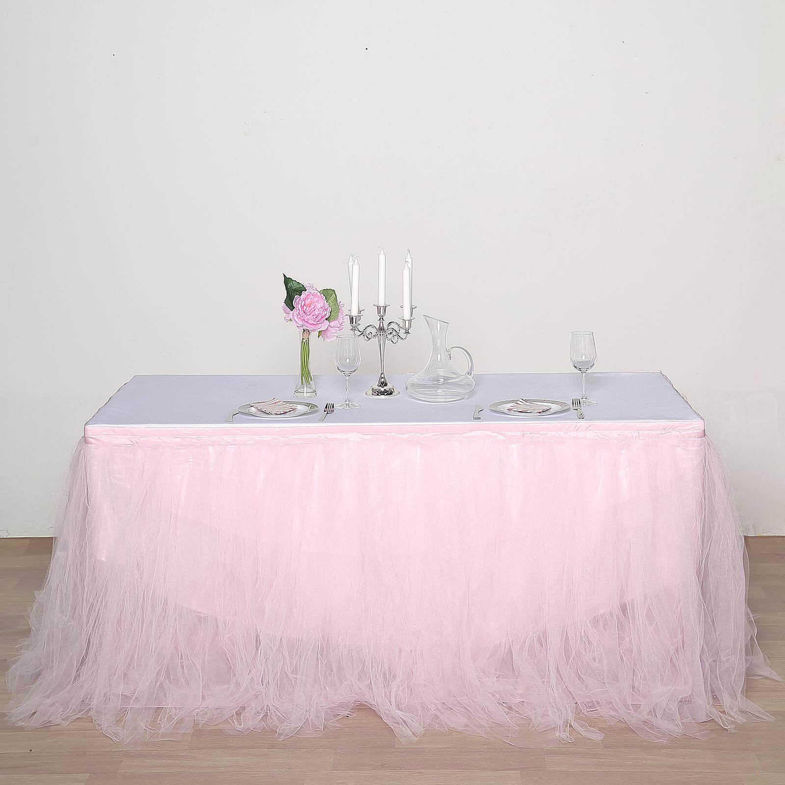 Tulle Table Skirt 21ft Blush - 4 Layer Pleated Tutu Table Cover - Image 2