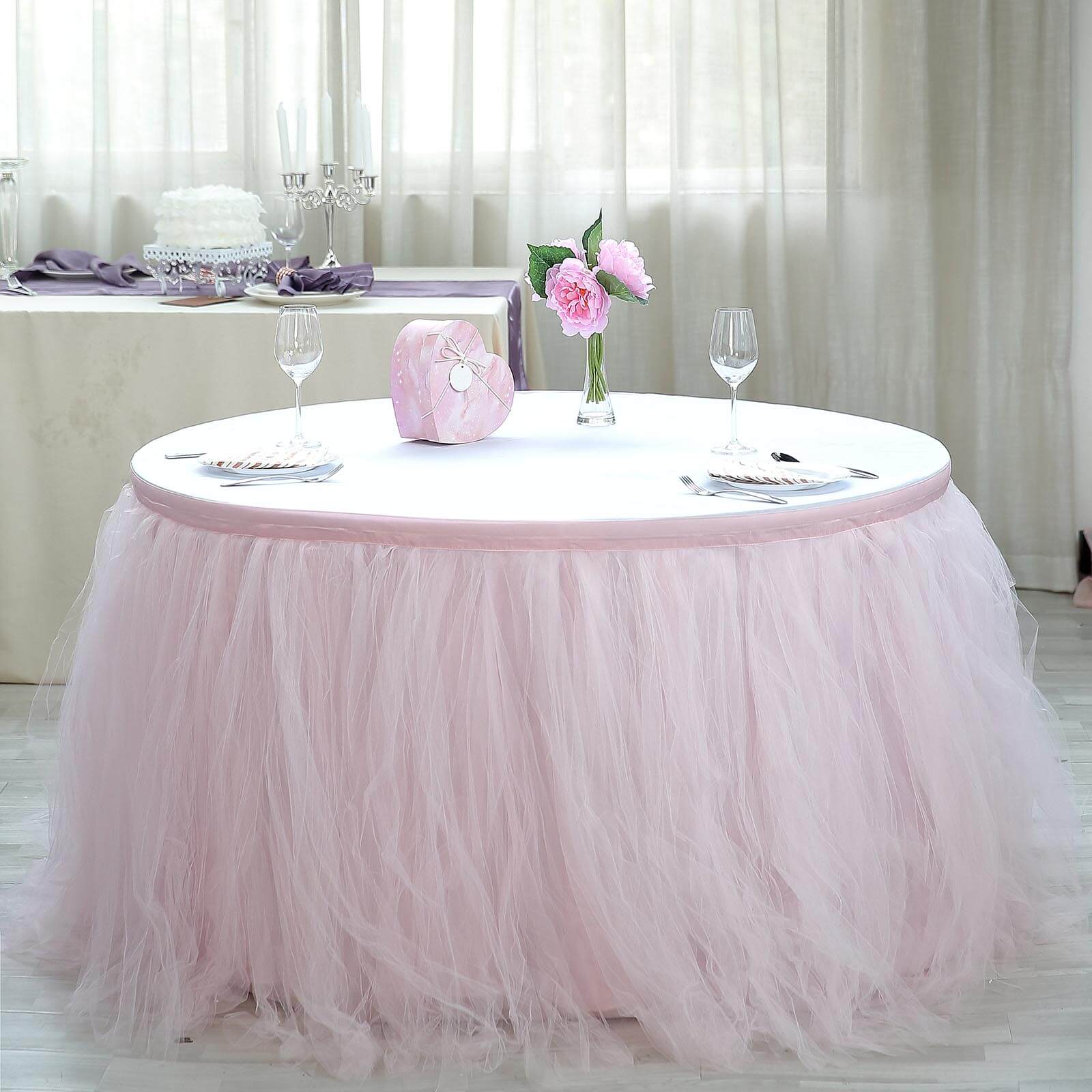 Tulle Table Skirt 21ft Blush - 4 Layer Pleated Tutu Table Cover - Image 3