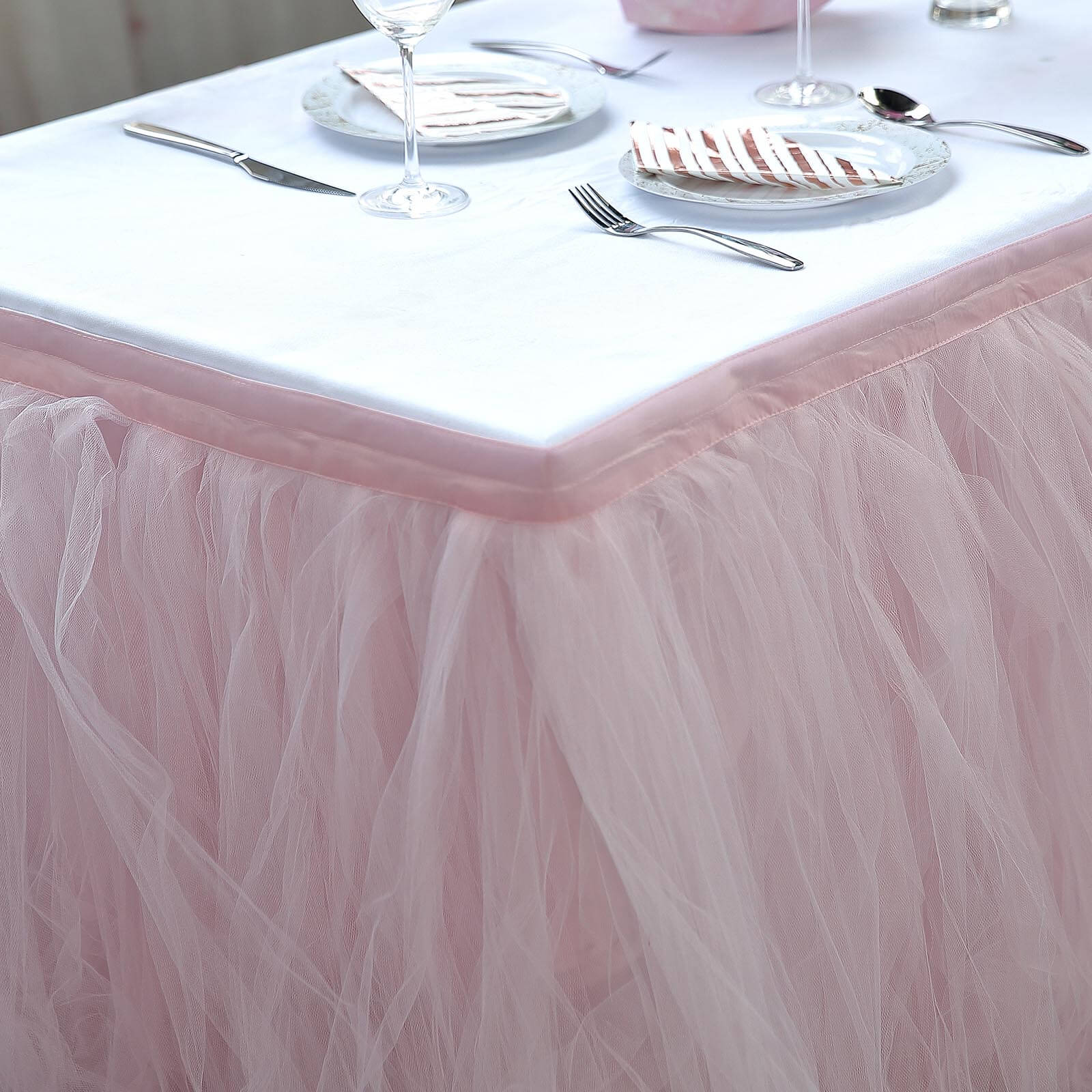 Tulle Table Skirt 21ft Blush - 4 Layer Pleated Tutu Table Cover - Image 7