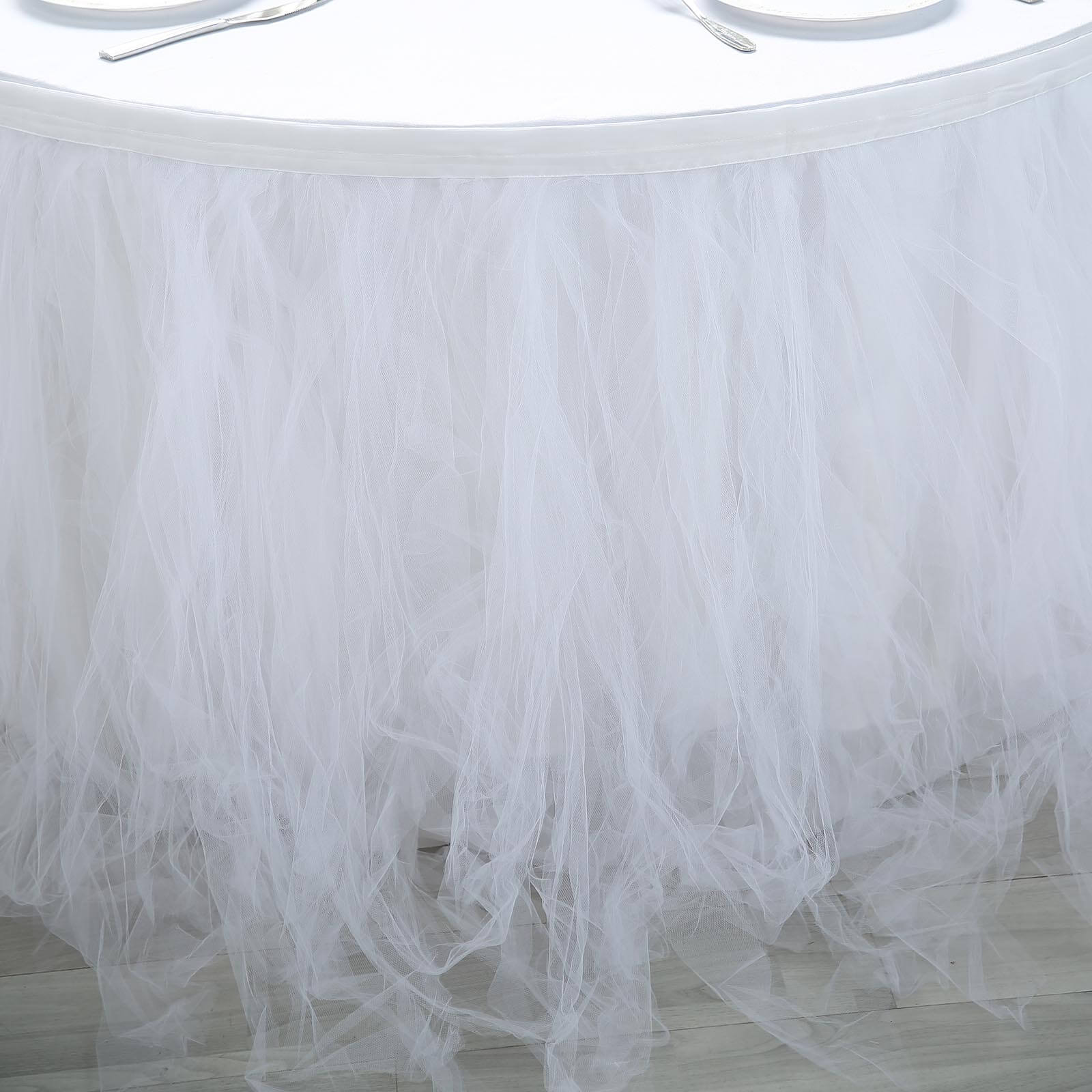 Tulle Table Skirt 21ft White - 4 Layer Pleated Tutu for Stylish & Soft Event Table Cover - Image 3