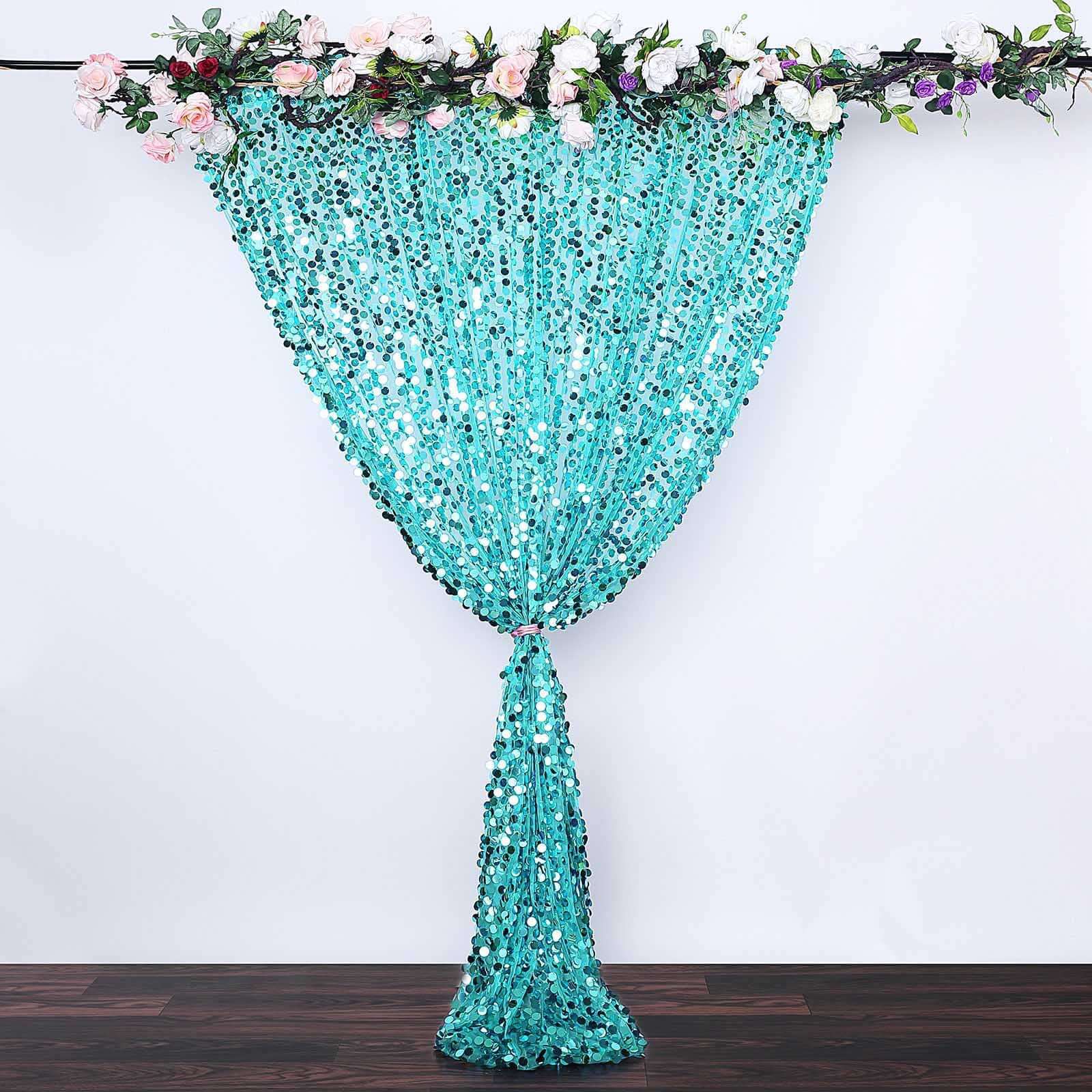 Turquoise Big Payette Sequin Backdrop Drape Curtain, Photo Booth Event Divider Panel - 8ftx8ft - Image 2