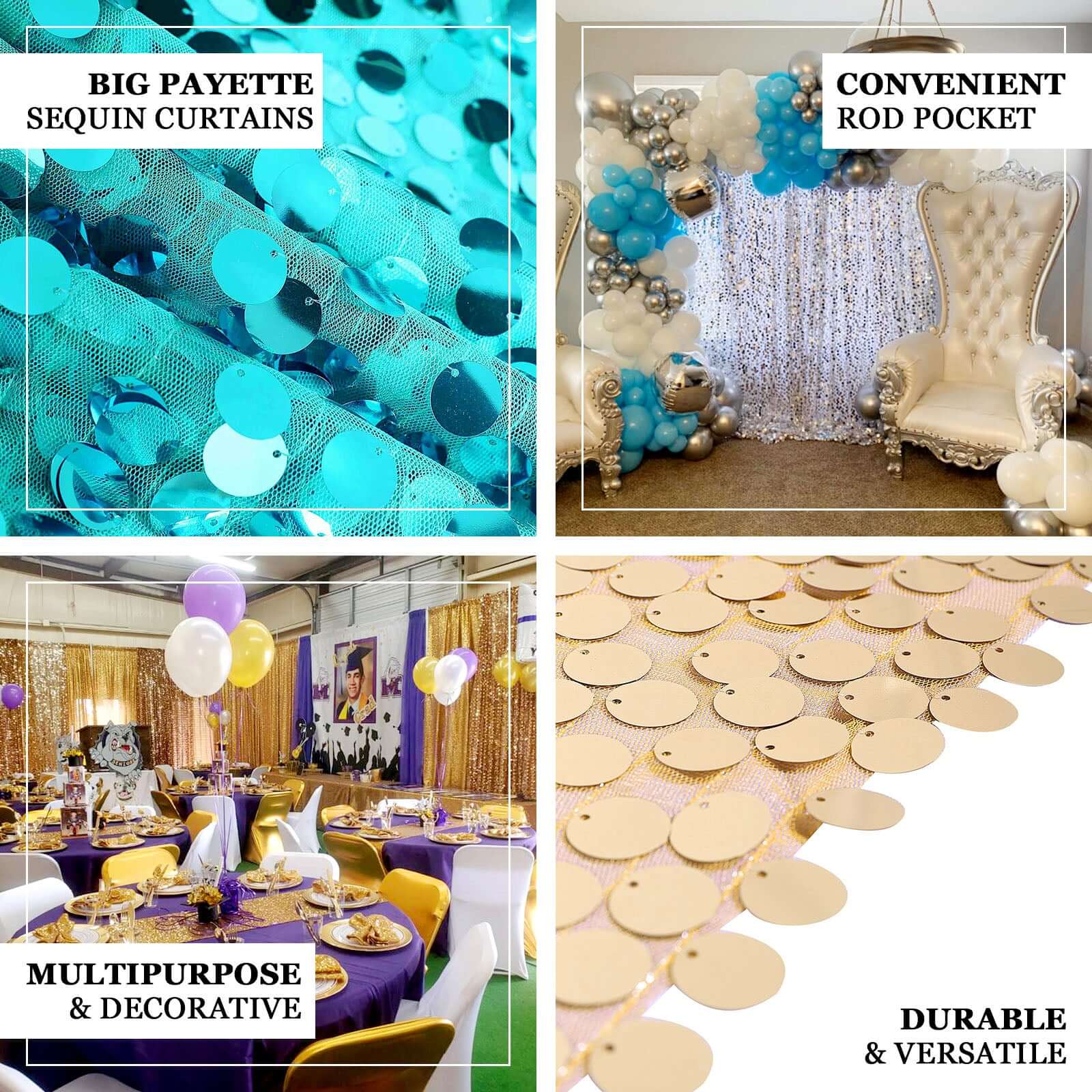 Turquoise Big Payette Sequin Backdrop Drape Curtain, Photo Booth Event Divider Panel - 8ftx8ft - Image 4