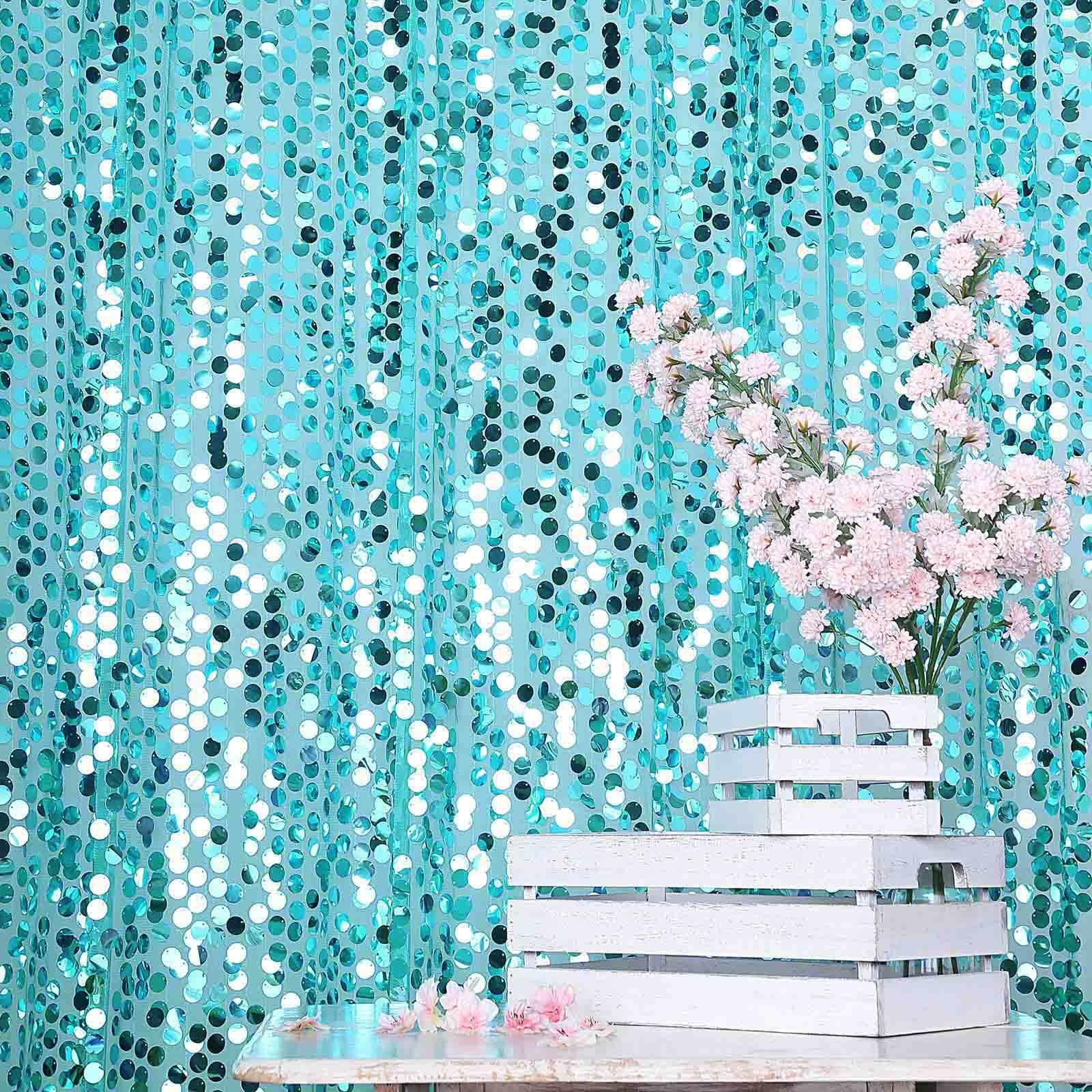 Turquoise Big Payette Sequin Backdrop Drape Curtain, Photo Booth Event Divider Panel - 8ftx8ft - Image 6
