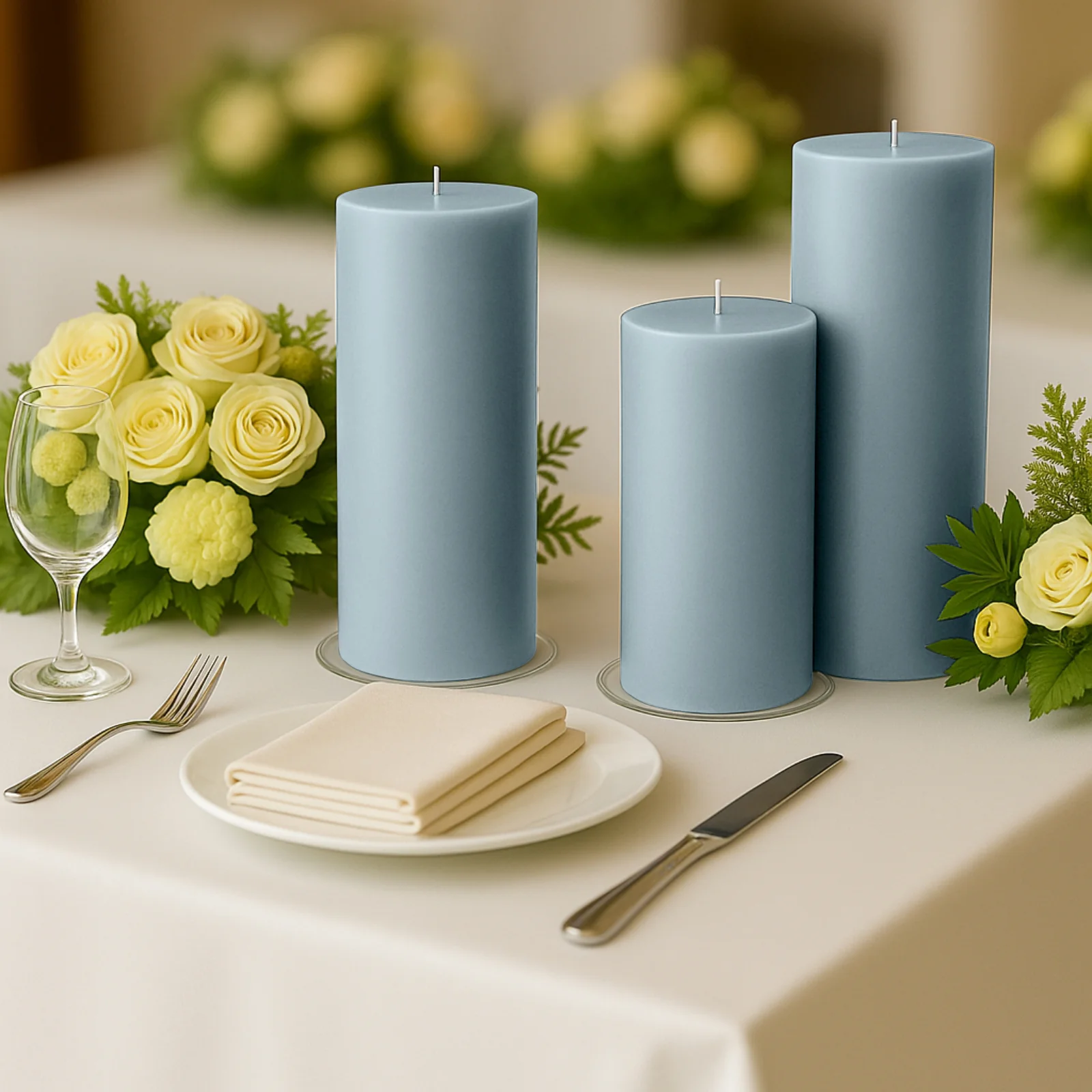 6-Pack Unscented Pillar Candles – Dripless 3"x9" Dusty Blue Paraffin Wax with Smokeless Cotton Wicks, Clean & Long-Lasting 90-Hour Burn - Image 2