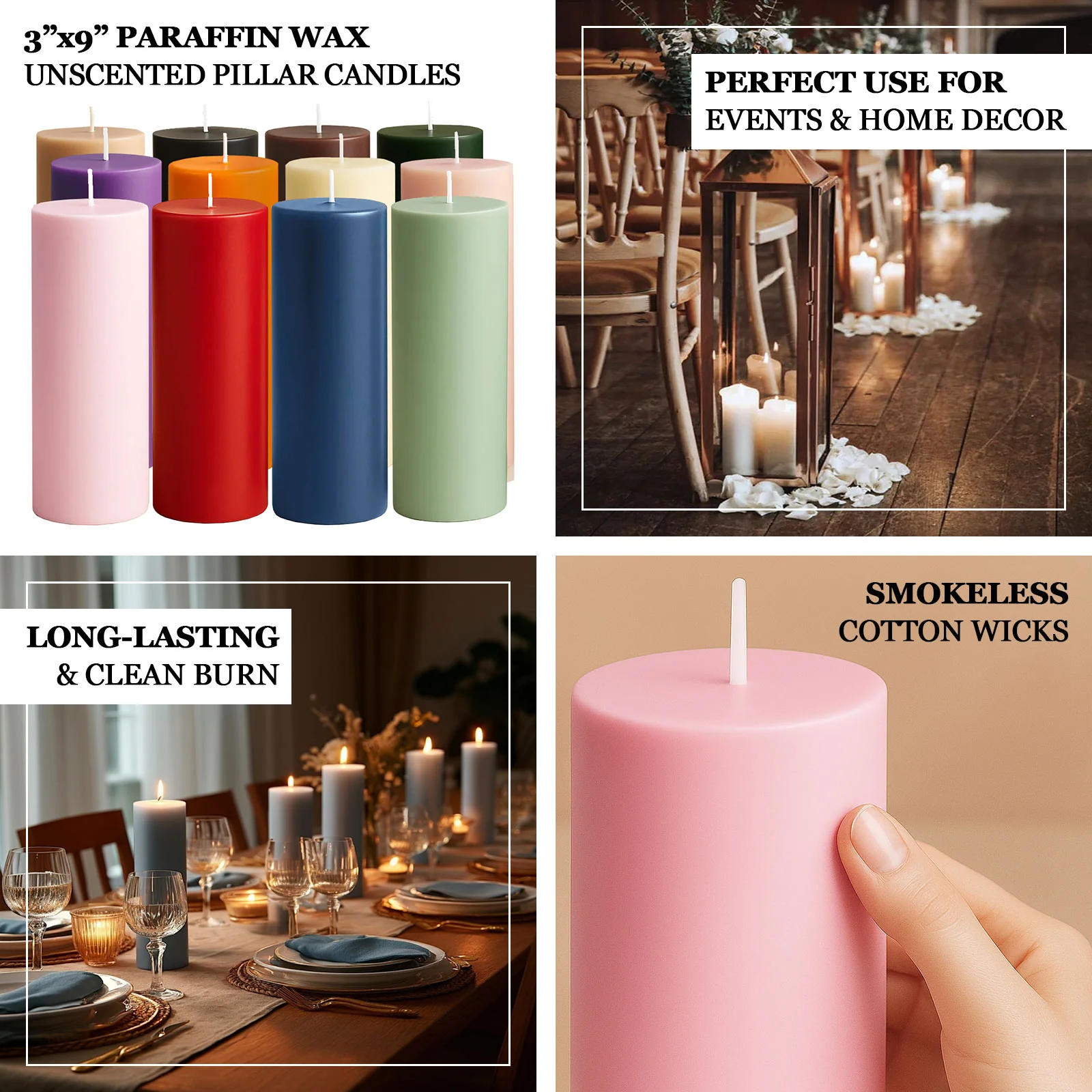 6-Pack Unscented Pillar Candles – Dripless 3"x9" Hunter Emerald Green Paraffin Wax with Smokeless Cotton Wicks, Clean & Long-Lasting 90-Hour Burn - Image 4