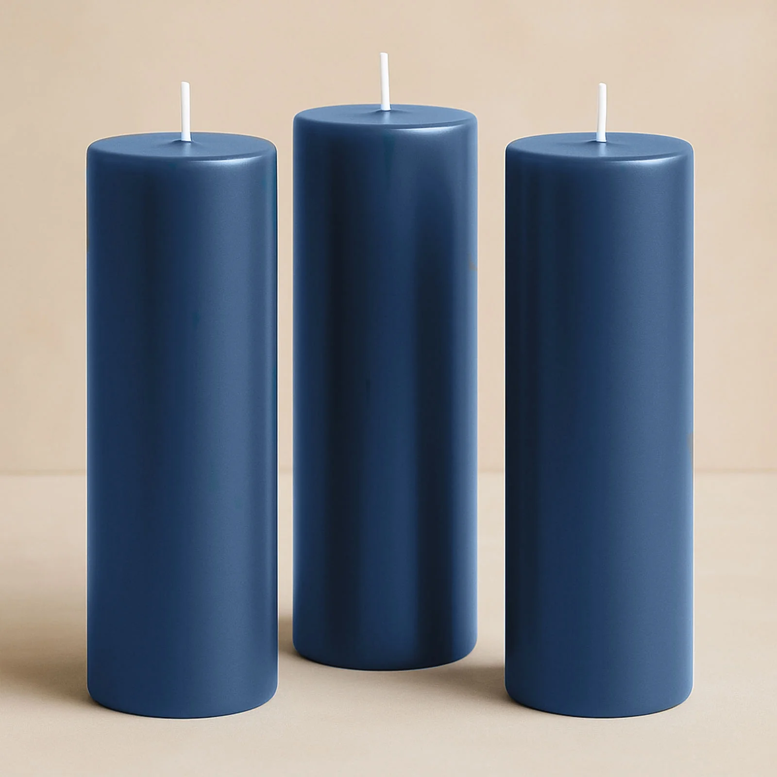 6-Pack Unscented Pillar Candles – Dripless 3"x9" Navy Blue Paraffin Wax with Smokeless Cotton Wicks, Clean & Long-Lasting 90-Hour Burn
