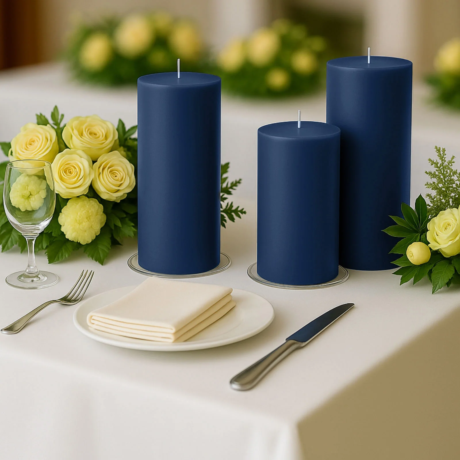 6-Pack Unscented Pillar Candles – Dripless 3"x9" Navy Blue Paraffin Wax with Smokeless Cotton Wicks, Clean & Long-Lasting 90-Hour Burn - Image 2