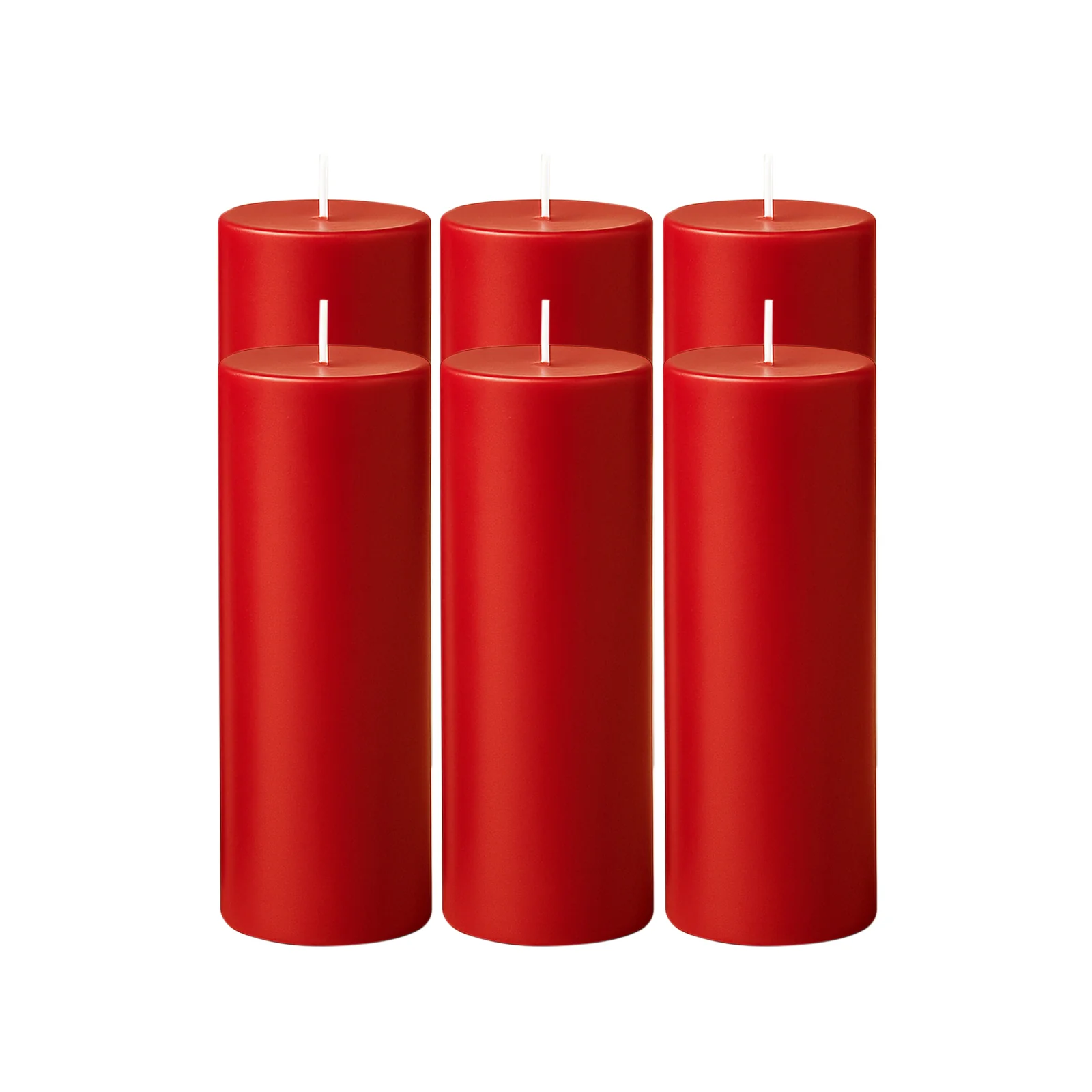 6-Pack Unscented Pillar Candles – Dripless 3"x9" Red Paraffin Wax with Smokeless Cotton Wicks, Clean & Long-Lasting 90-Hour Burn - Image 2