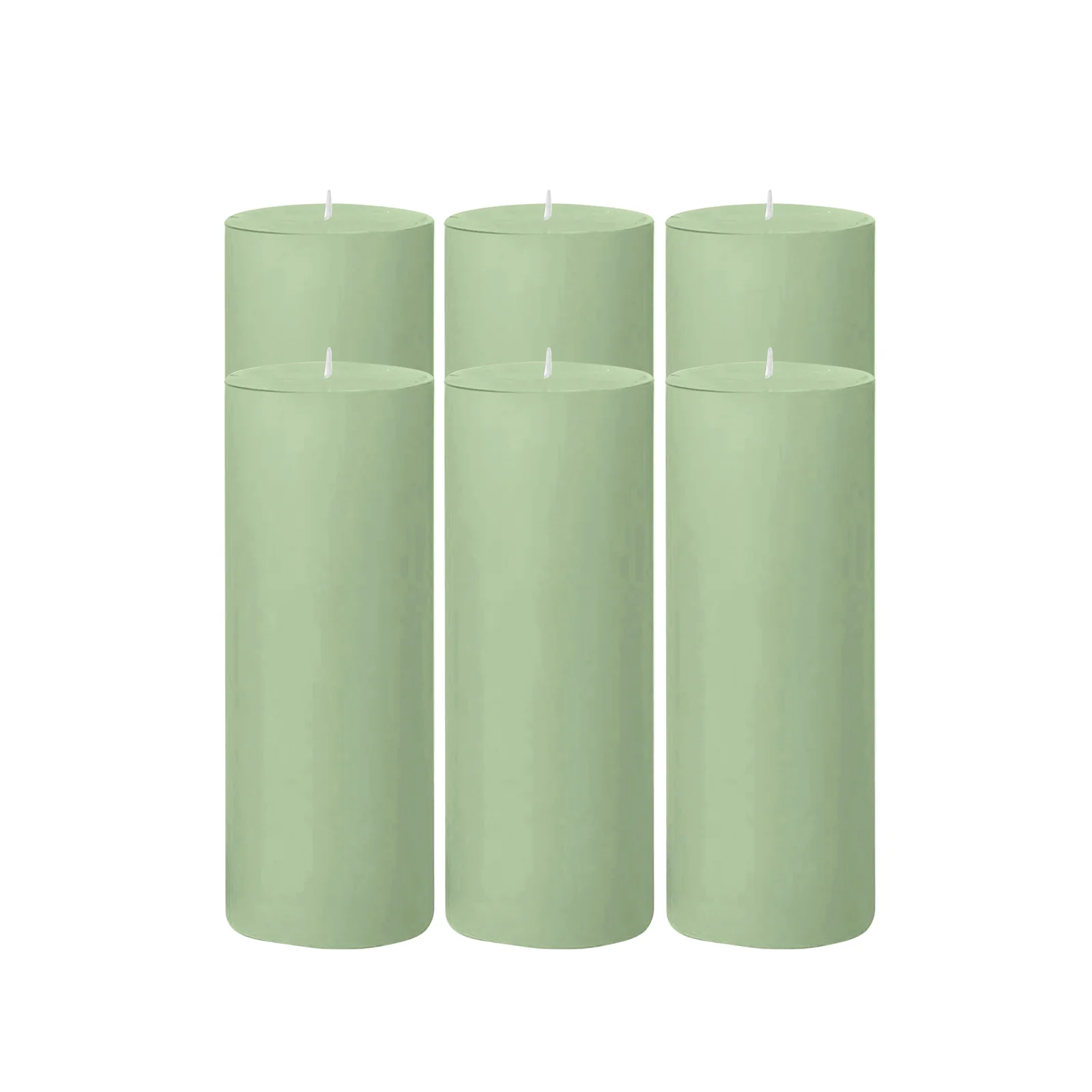 6-Pack Unscented Pillar Candles – Dripless 3"x9" Sage Green Paraffin Wax with Smokeless Cotton Wicks, Clean & Long-Lasting 90-Hour Burn - Image 6