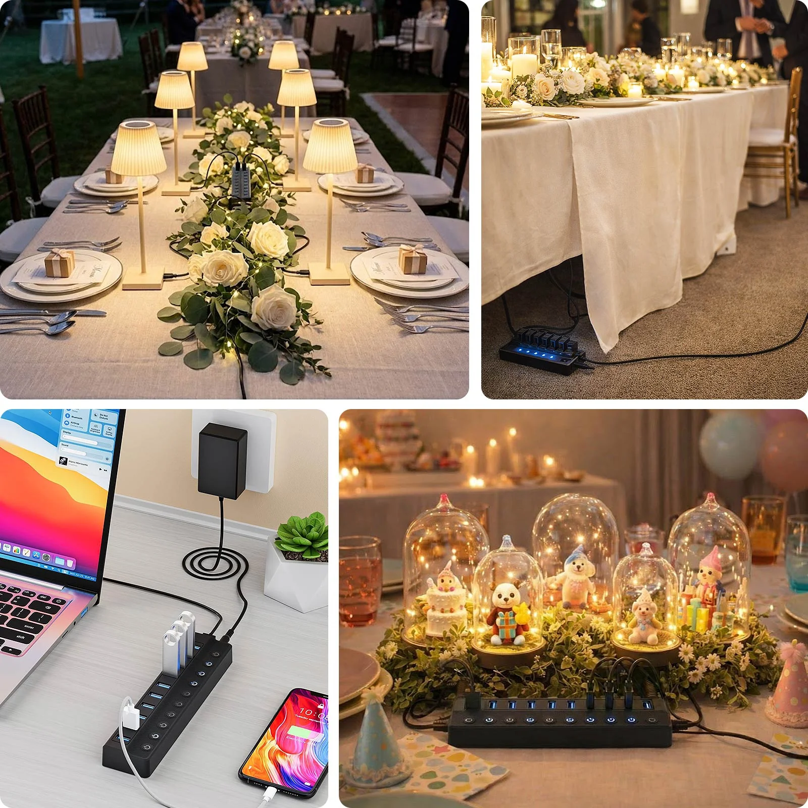 USB 3.0 10-Port Powered Charging Hub – 12V/2A with Independent Switches for LED Lamps, Event Lights & Wedding Installations - Image 4