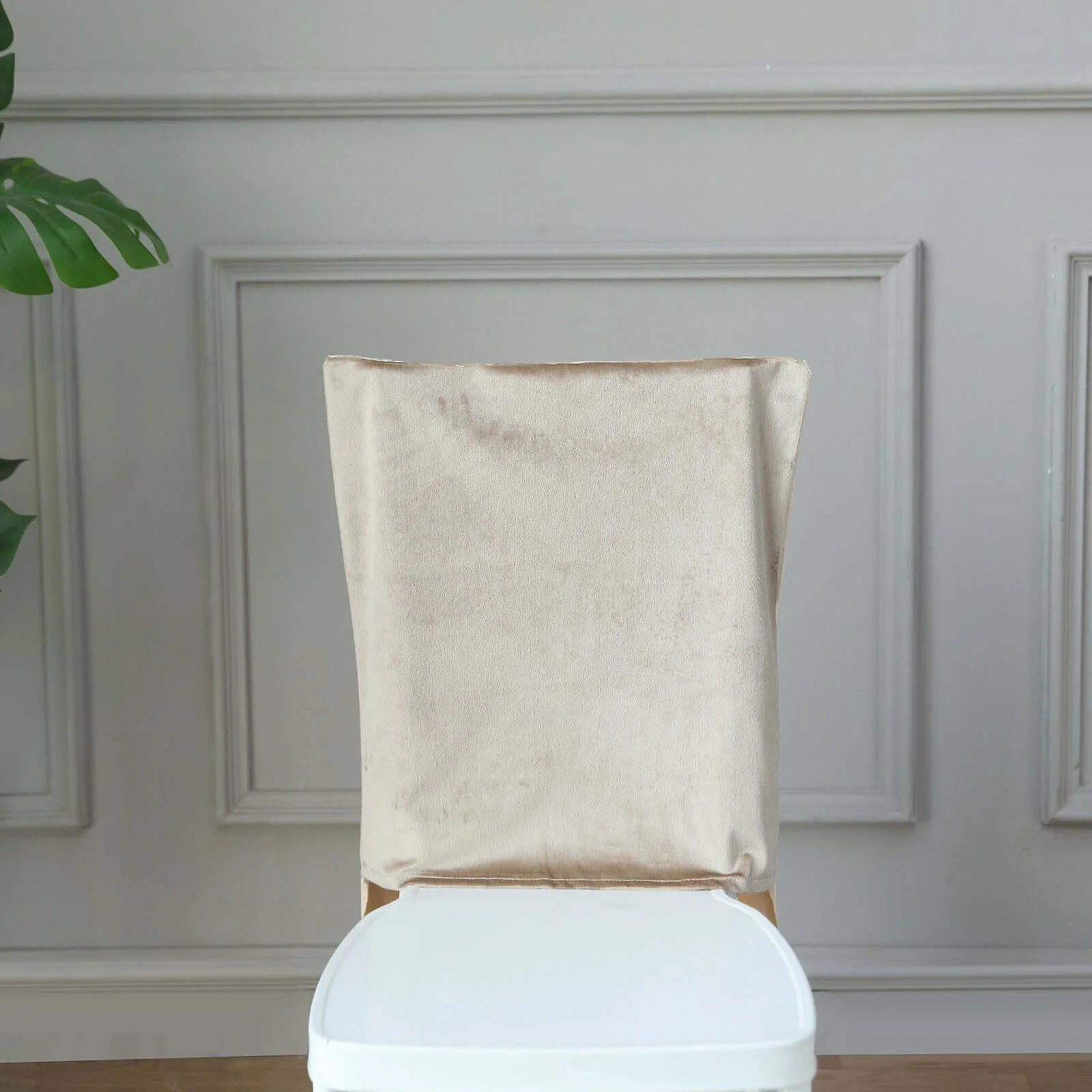 Velvet Chiavari Chair Back Slipcover Champagne - Smooth Solid Back Chair Cover Cap - Image 4
