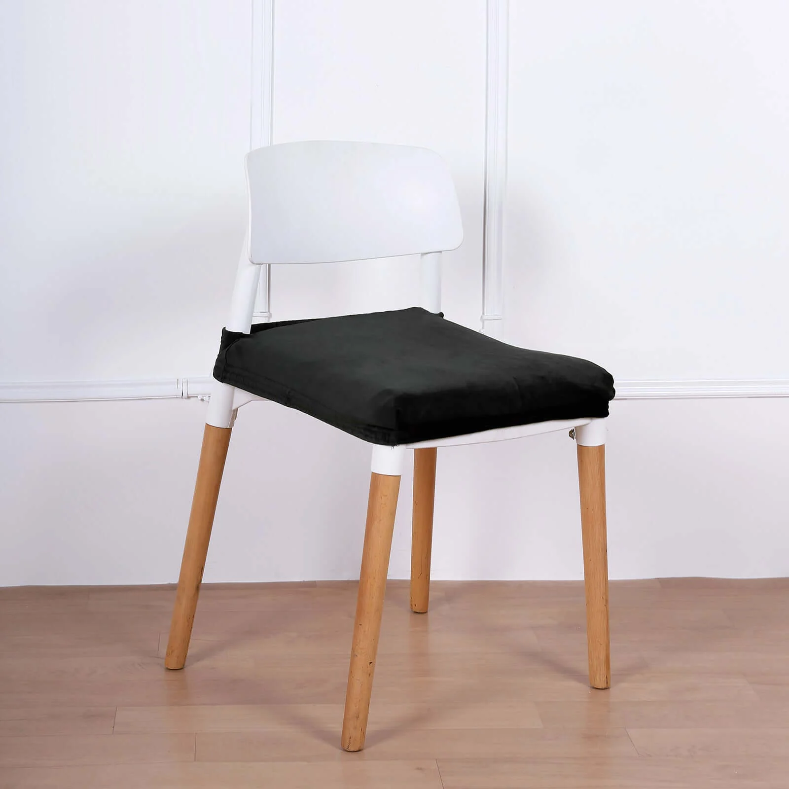 Velvet Dining Chair Seat Cover Black Stretch with Tie - Stylish Cushion Protector for Sophisticated Events