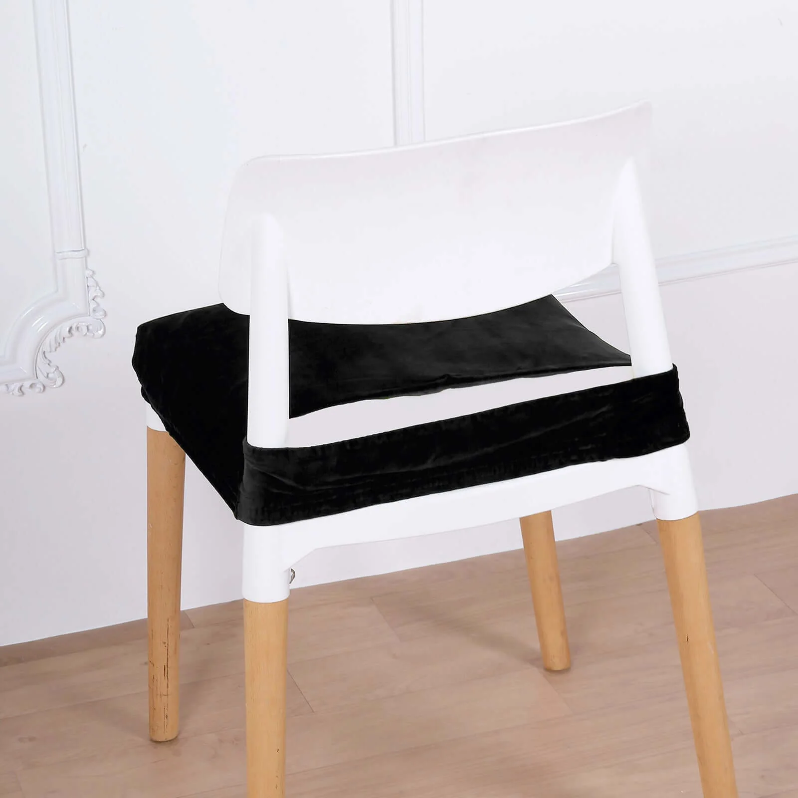 Velvet Dining Chair Seat Cover Black Stretch with Tie - Stylish Cushion Protector for Sophisticated Events - Image 7