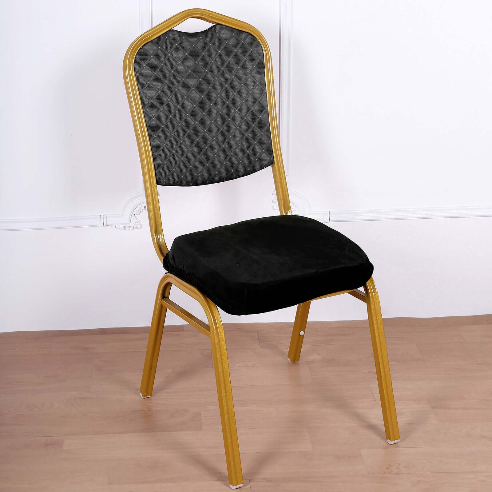 Velvet Dining Chair Seat Cover Black Stretch with Tie - Stylish Cushion Protector for Sophisticated Events - Image 8