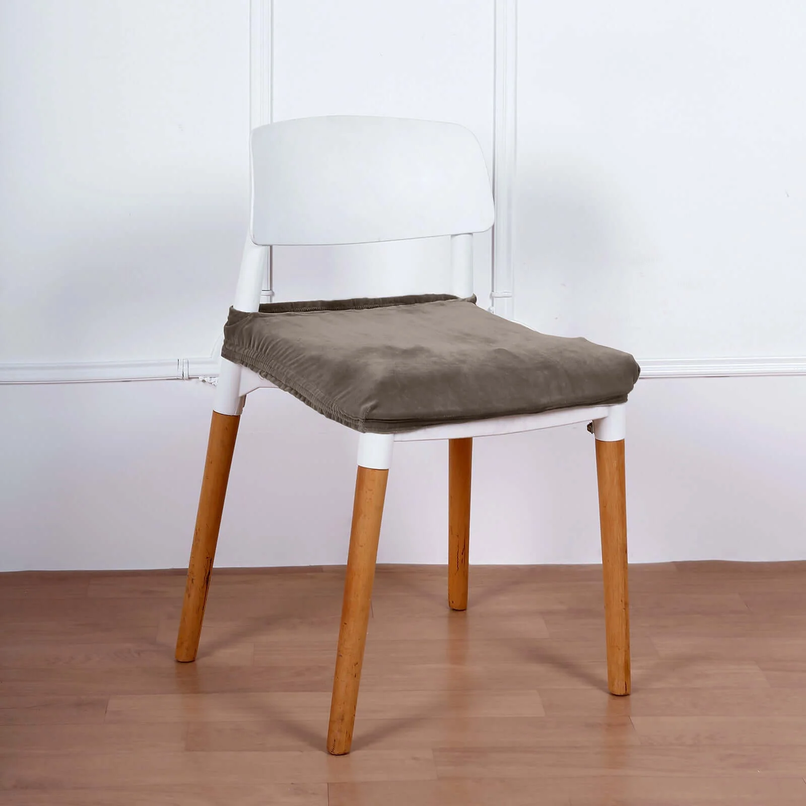 Velvet Dining Chair Seat Cover Charcoal Gray Stretch with Tie - Stylish Cushion Protector