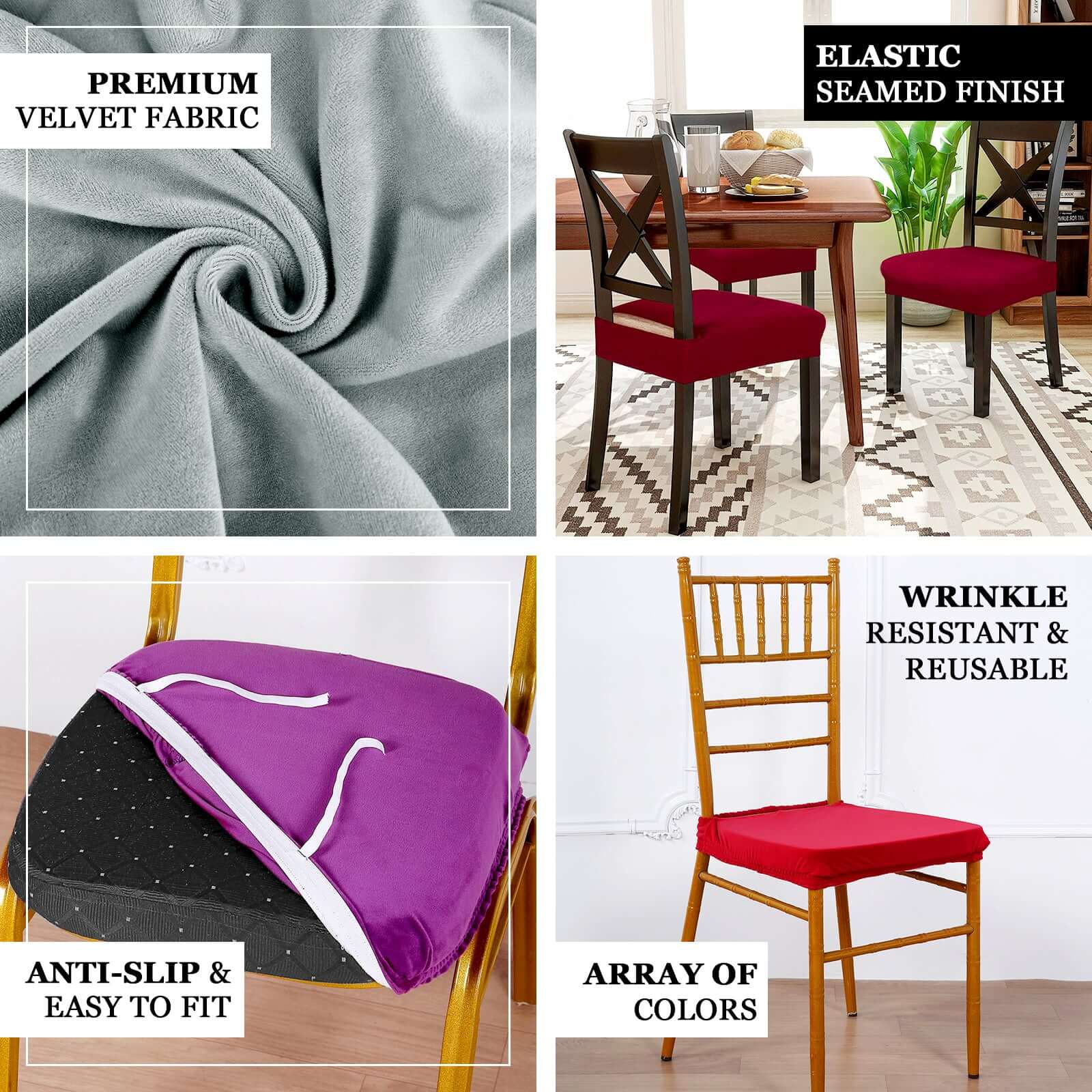 Velvet Dining Chair Seat Cover Dusty Blue Stretch with Tie - Stylish Cushion Protector - Image 4
