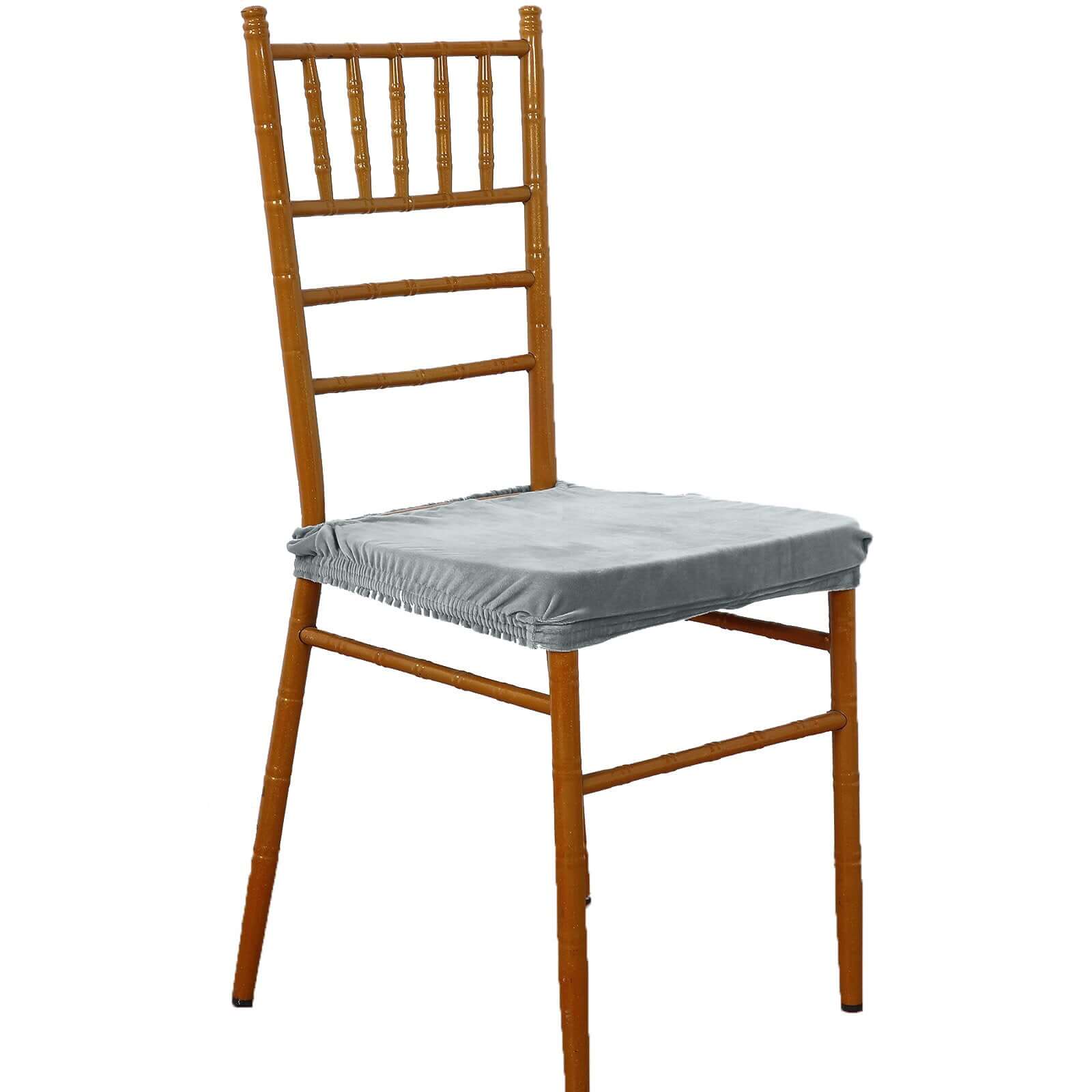 Velvet Dining Chair Seat Cover Dusty Blue Stretch with Tie - Stylish Cushion Protector - Image 6