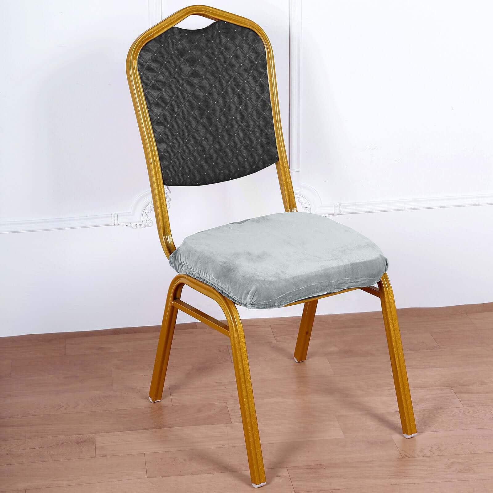 Velvet Dining Chair Seat Cover Dusty Blue Stretch with Tie - Stylish Cushion Protector - Image 8