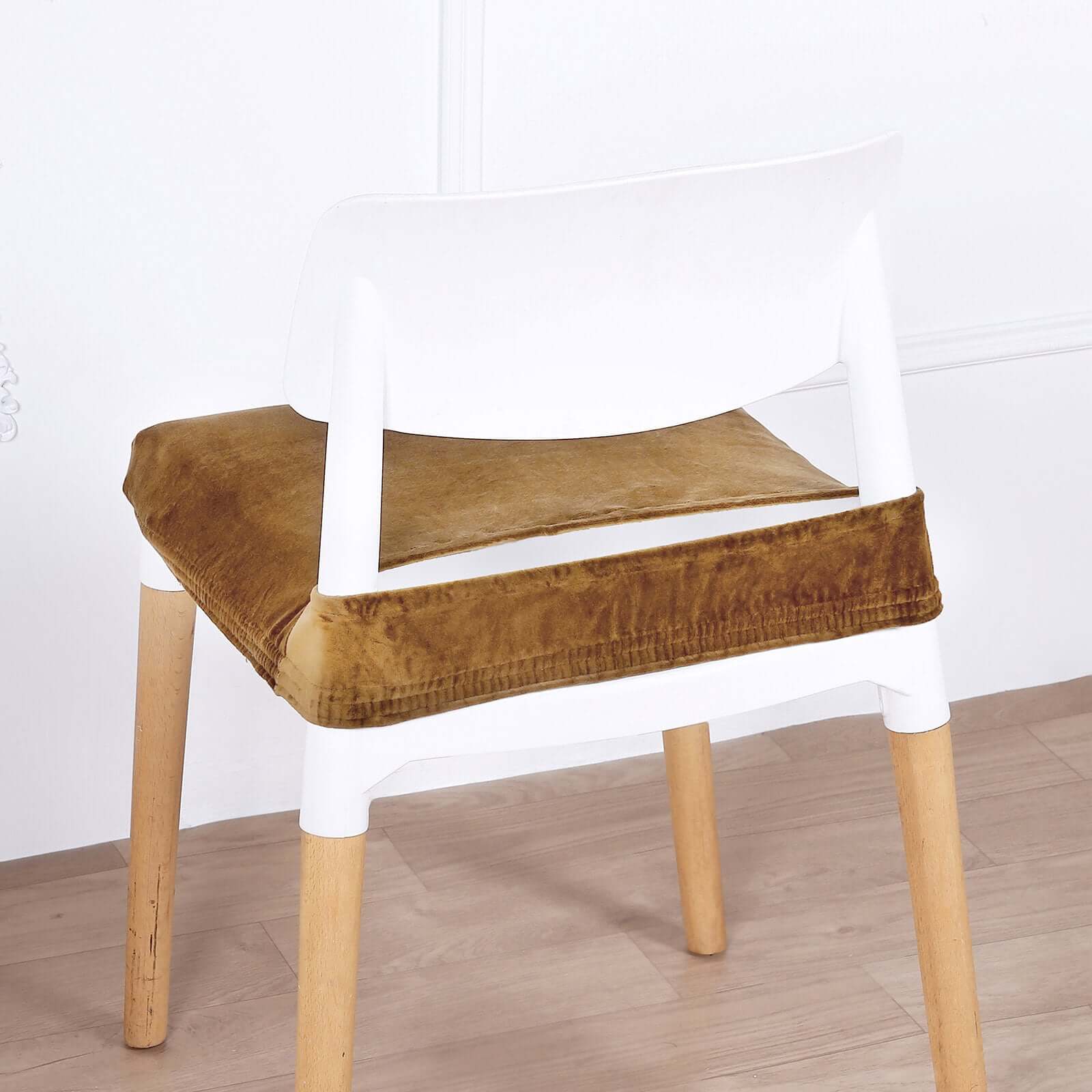 Velvet Dining Chair Seat Cover Gold Stretch with Tie - Stylish Cushion Protector for Sophisticated Events - Image 7