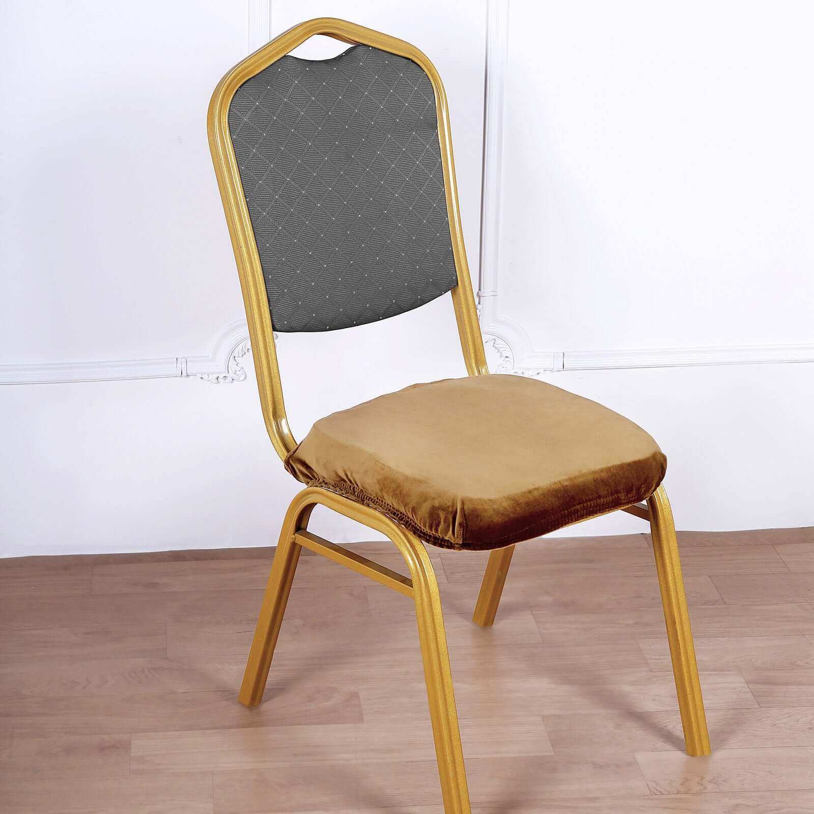 Velvet Dining Chair Seat Cover Gold Stretch with Tie - Stylish Cushion Protector for Sophisticated Events - Image 8