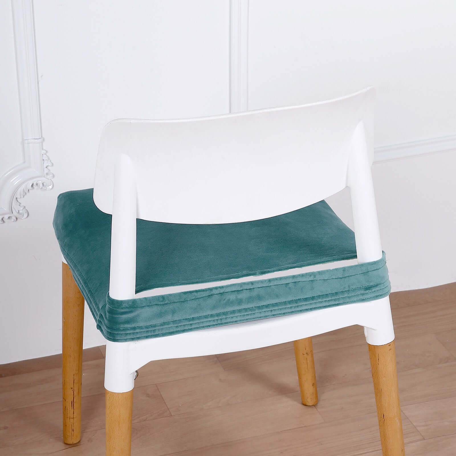 Velvet Dining Chair Seat Cover Teal Stretch with Tie - Stylish Cushion Protector - Image 7