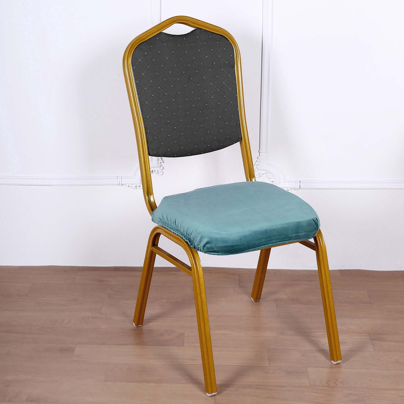 Velvet Dining Chair Seat Cover Teal Stretch with Tie - Stylish Cushion Protector - Image 8